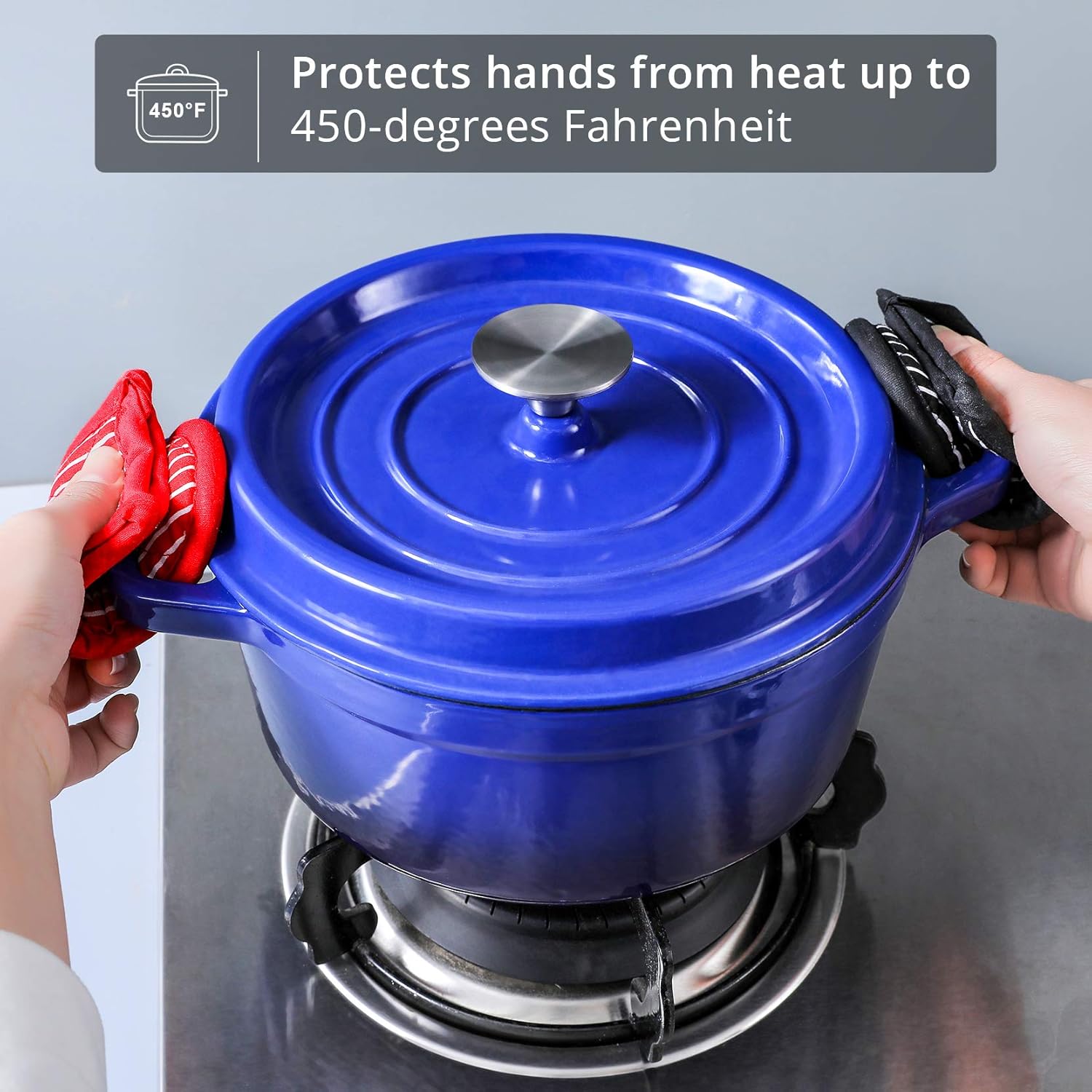 Cast Iron Skillet Handle Covers,Pot Handle Covers Heat Resistant,Pot Holders for Kitchen Heat Resistant,Machine Washable Handle Mitts 2 PCS(Striped) - Image 4