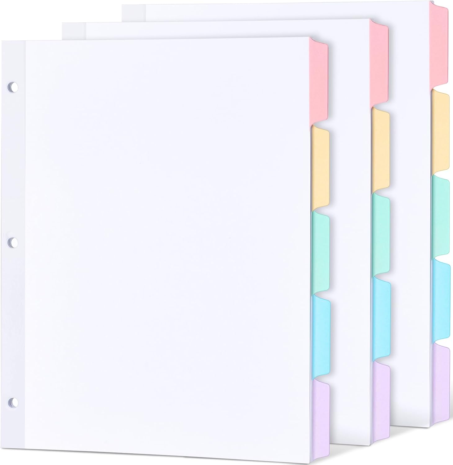 Blank Writable Binder Dividers, 1/5 Cut Tabs, 3 Hole Punch Dividers with Reinforced Edge, Binder Dividers with Multicolor Tabs, Letter Size, 3 Sets, 15 Dividers - Image 1