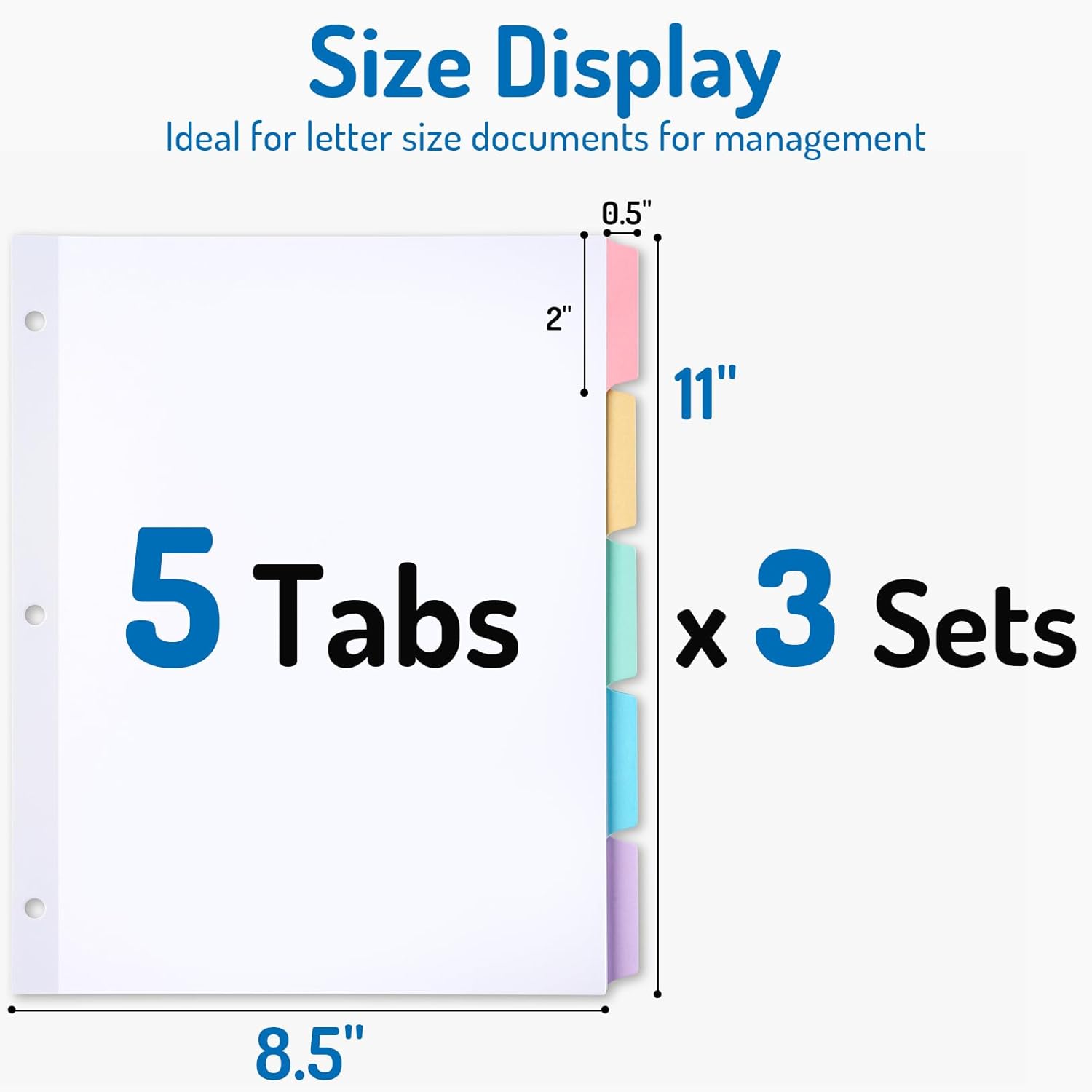 Blank Writable Binder Dividers, 1/5 Cut Tabs, 3 Hole Punch Dividers with Reinforced Edge, Binder Dividers with Multicolor Tabs, Letter Size, 3 Sets, 15 Dividers - Image 2