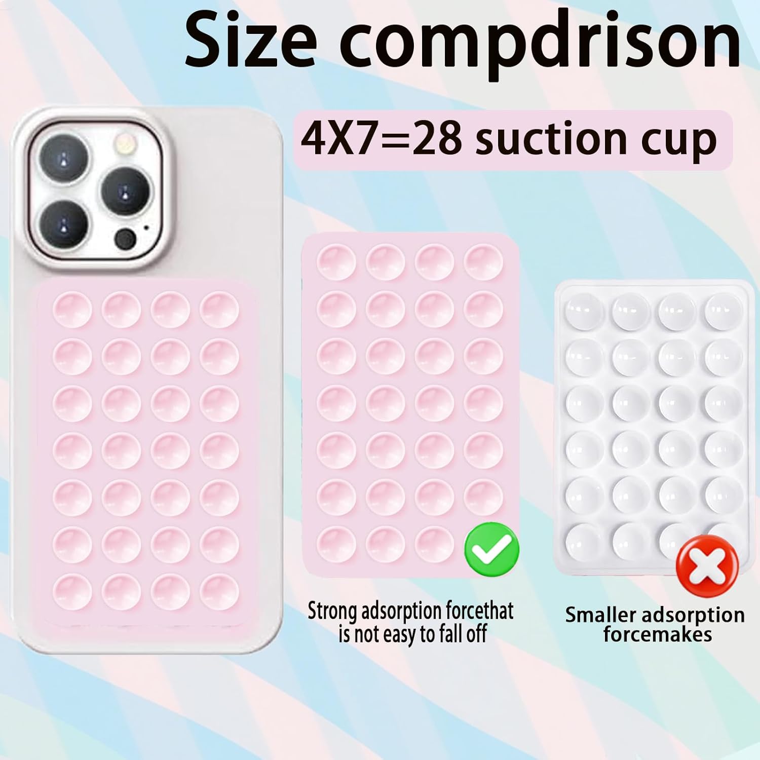 3 PCS Double Sided Phone Suction Pad,Sticky Phone Case for Wall ands-Free Fidget Toy Mirror Shower,Suction Cup Holder for Car Mobile Power Supplies (Black White Pink) - Image 2