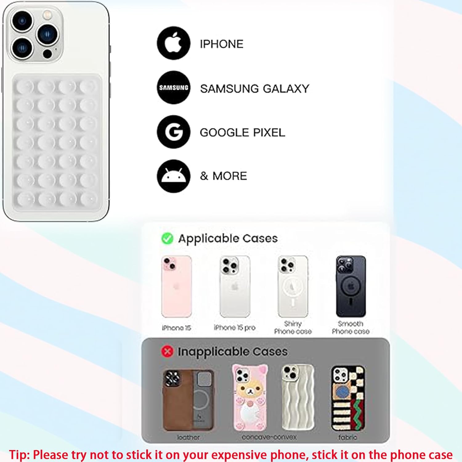 3 PCS Double Sided Phone Suction Pad,Sticky Phone Case for Wall ands-Free Fidget Toy Mirror Shower,Suction Cup Holder for Car Mobile Power Supplies (Black White Pink) - Image 4