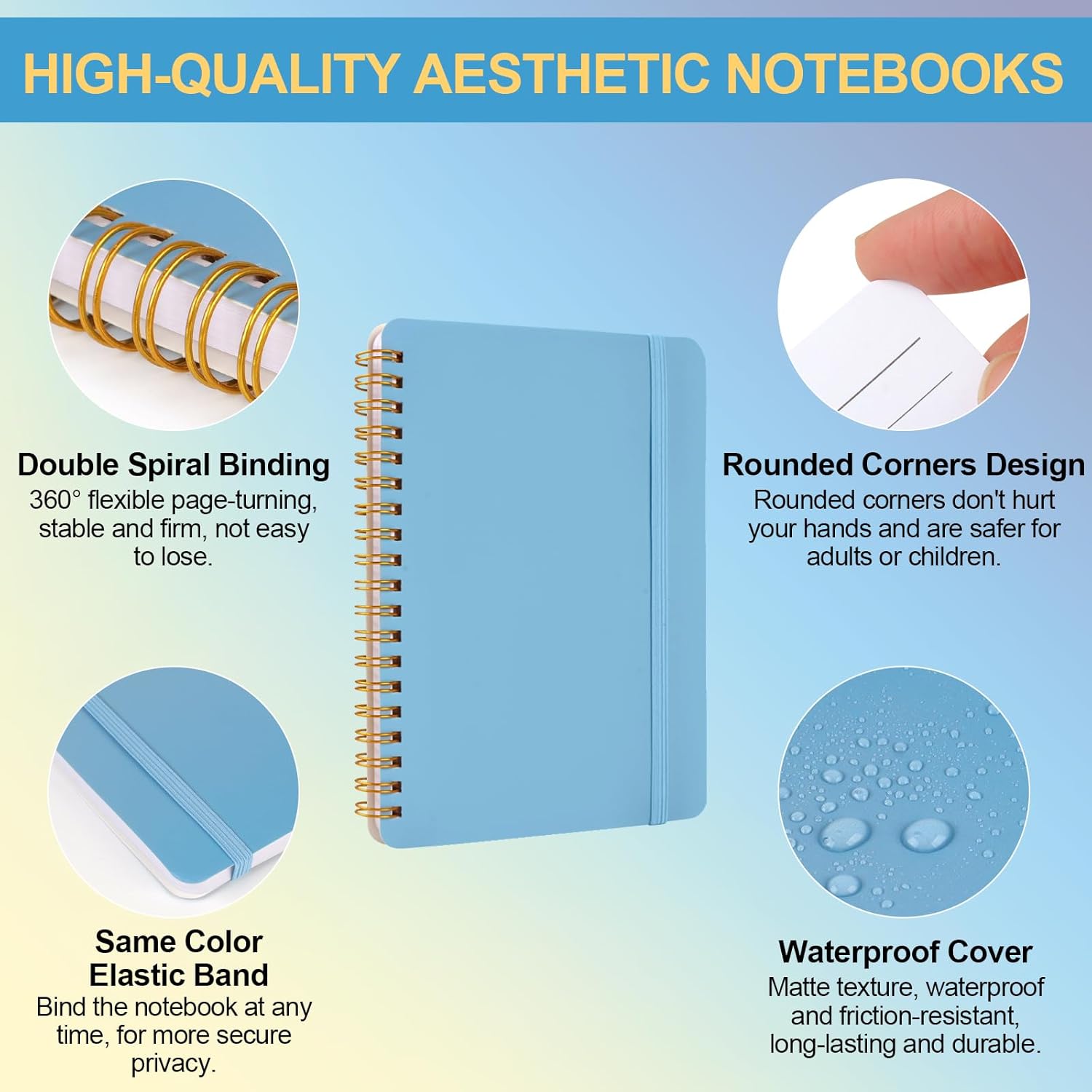 3 PCS Small Spiral Notebook 5x7, Notebooks for Note Taking, Blue Color Scheme Spiral Journal Notebook, Work Notebook Small Notebooks 5x7 with Strap, Cute Notebooks for Women 70 Sheets/Note Books - Image 3