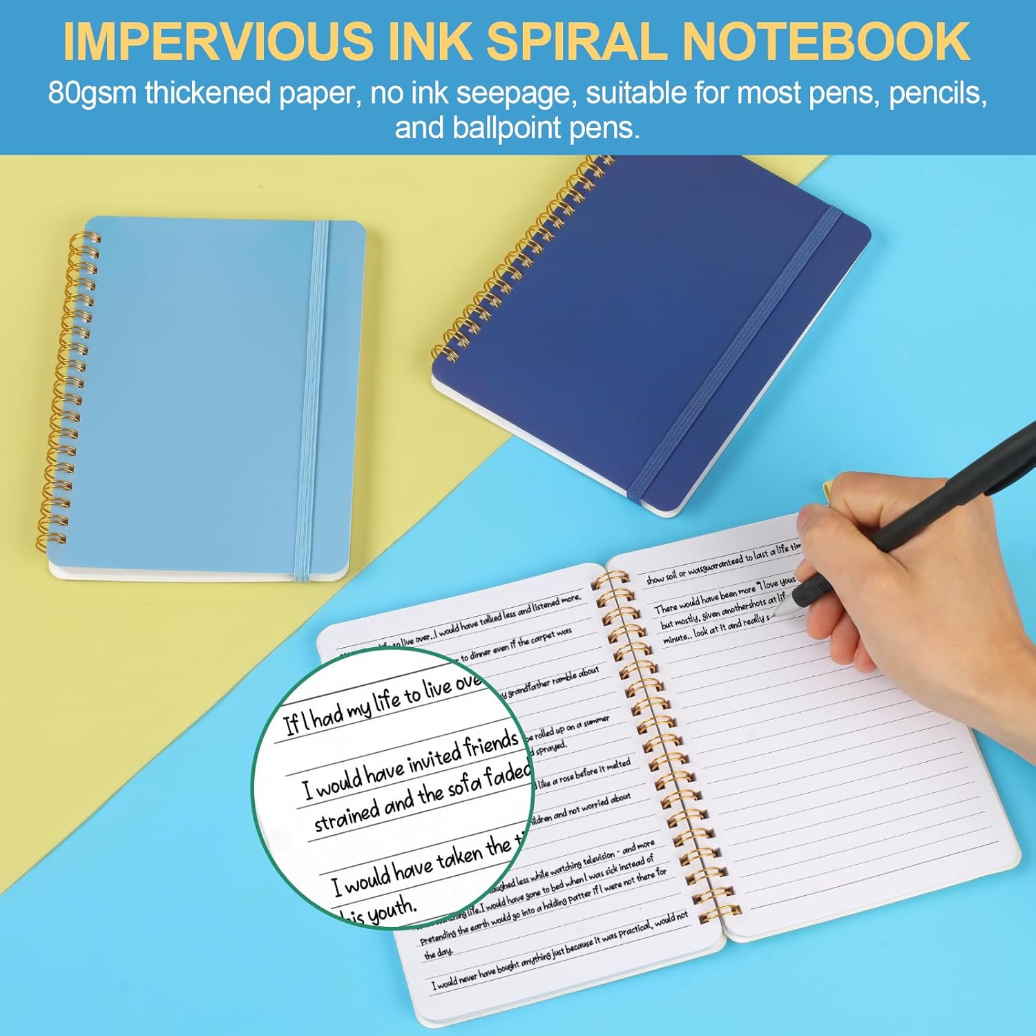 3 PCS Small Spiral Notebook 5x7, Notebooks for Note Taking, Blue Color Scheme Spiral Journal Notebook, Work Notebook Small Notebooks 5x7 with Strap, Cute Notebooks for Women 70 Sheets/Note Books - Image 4