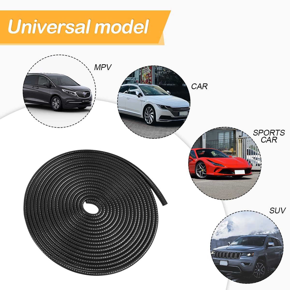 Car Door Edge Guards, 16Ft Rubber Seal Car Door Edge Trim, U Shape Door Edge Protector Guard, Aluminum Weather Proofing Automotive Door Edge Molding Protection for Most Car (Black) - Image 4
