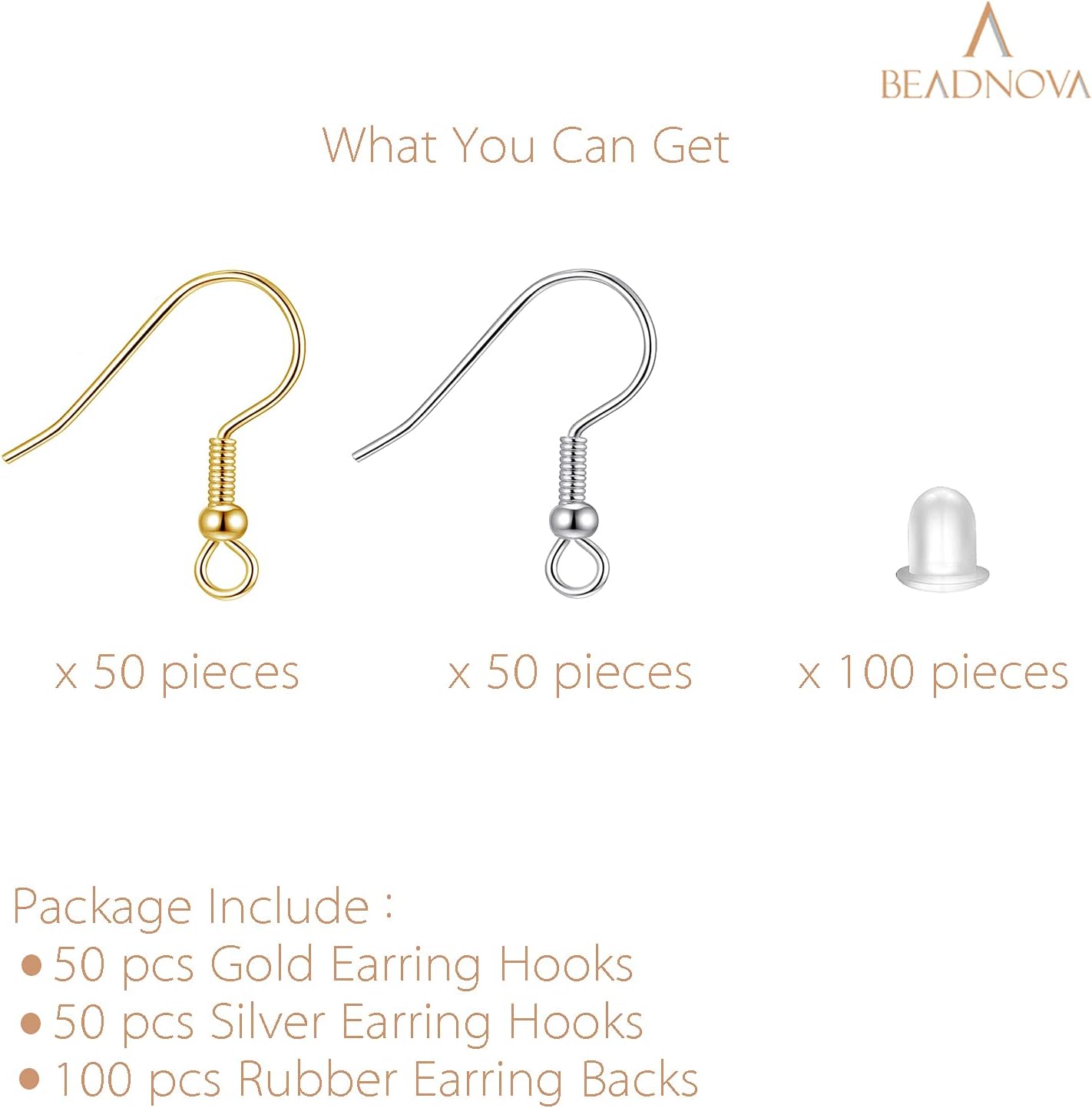 200pcs Mix Earring Hooks & Backs, Silver & Gold, 100pcs Hooks & 100pcs Backs, DIY Earring Supplies - Image 3