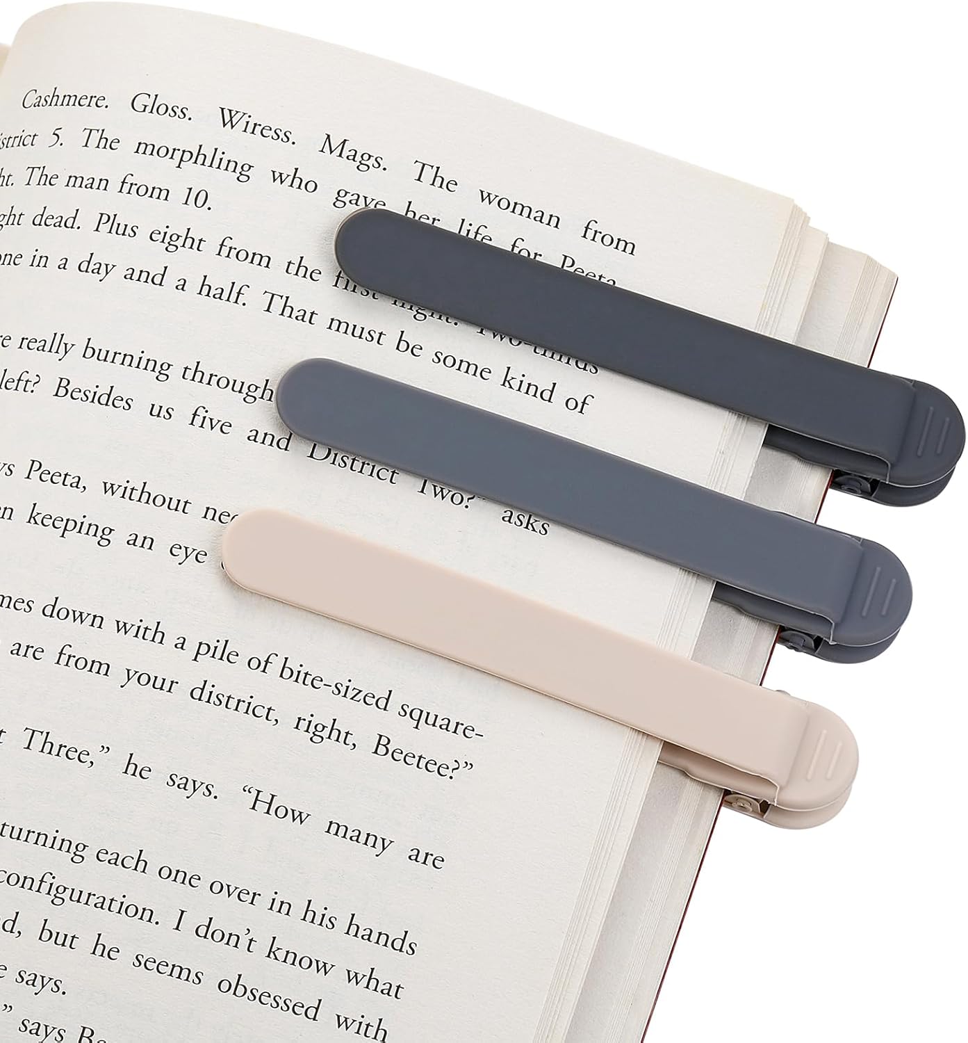 3Pcs Automatic Bookmark, Silicone Smart Book Marks for Reading Women, Men, Kids,Cute Unique Book Markers Bookmark Clip Reading Accessories Gifts for Book Lovers (1 Dark Grey+1 Light Grey+1 Beige) - Image 1