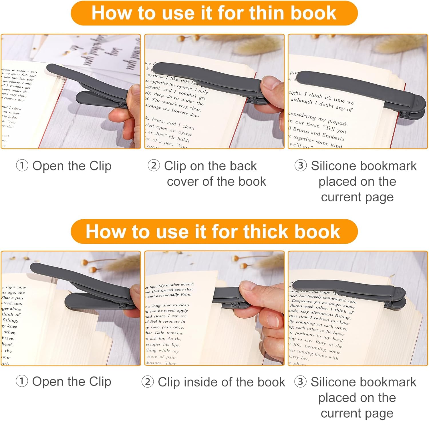 3Pcs Automatic Bookmark, Silicone Smart Book Marks for Reading Women, Men, Kids,Cute Unique Book Markers Bookmark Clip Reading Accessories Gifts for Book Lovers (1 Dark Grey+1 Light Grey+1 Beige) - Image 3