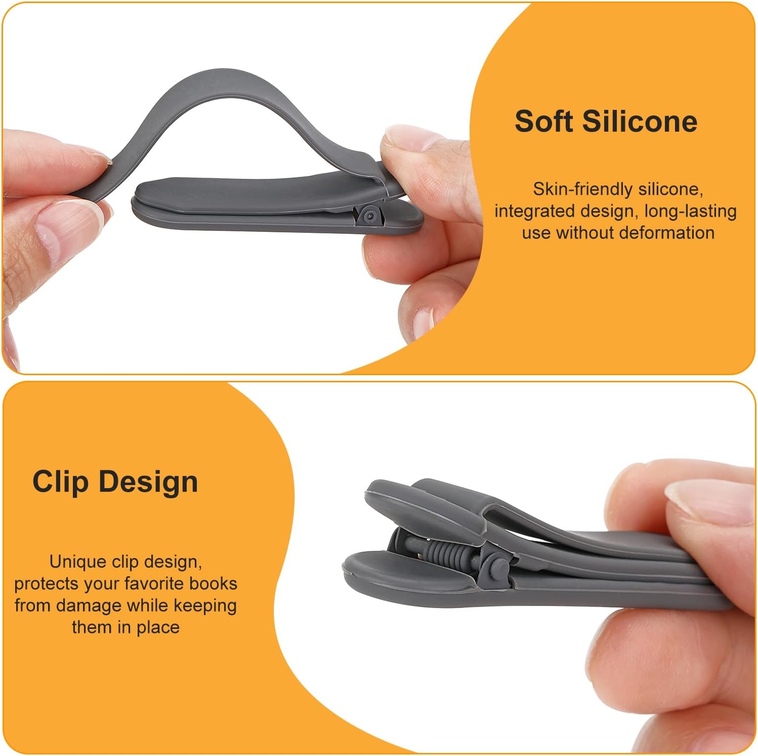 3Pcs Automatic Bookmark, Silicone Smart Book Marks for Reading Women, Men, Kids,Cute Unique Book Markers Bookmark Clip Reading Accessories Gifts for Book Lovers (1 Dark Grey+1 Light Grey+1 Beige) - Image 4