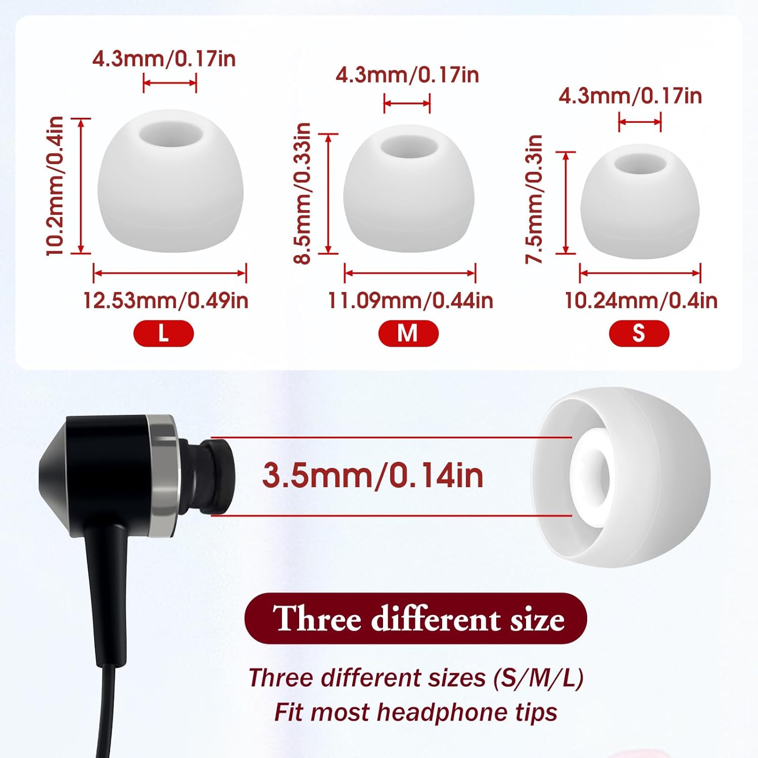 15 Pairs Silicone Ear Bud Replacement Pieces Earbuds Ear Tips Replacement Ear Bud Covers S/M/L Sizes Ear Gels Soft Earphones Earbuds White Ear Cushion Ear Bud Tips Replacement Kit - Image 2