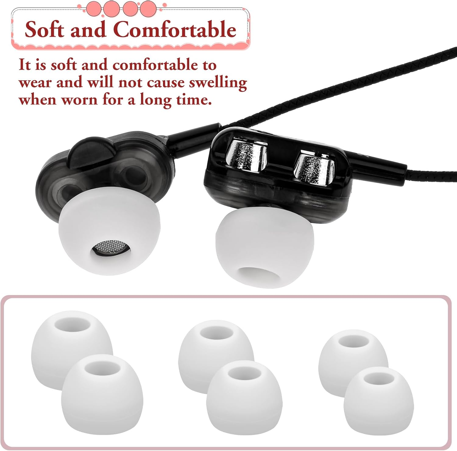 15 Pairs Silicone Ear Bud Replacement Pieces Earbuds Ear Tips Replacement Ear Bud Covers S/M/L Sizes Ear Gels Soft Earphones Earbuds White Ear Cushion Ear Bud Tips Replacement Kit - Image 3