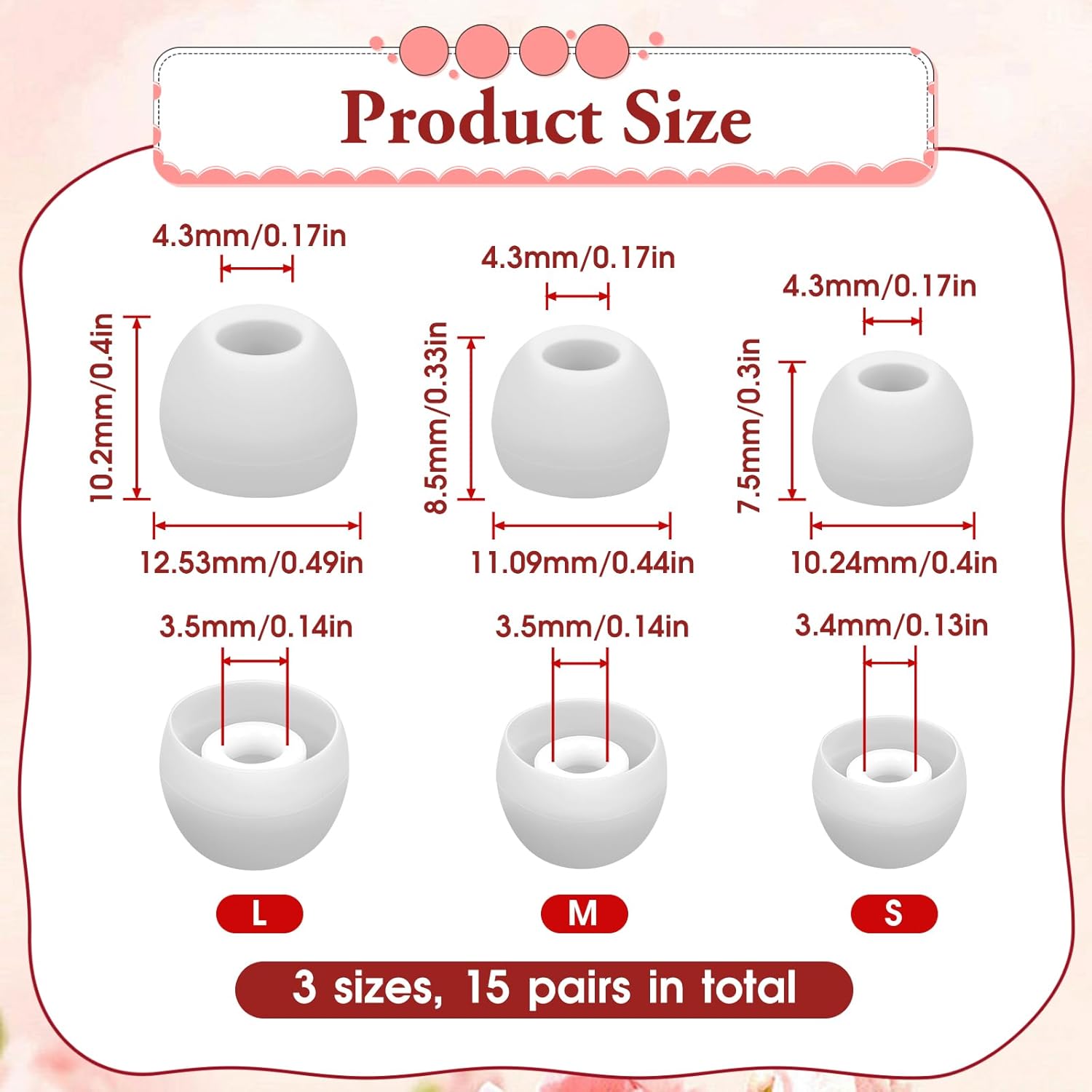 15 Pairs Silicone Ear Bud Replacement Pieces Earbuds Ear Tips Replacement Ear Bud Covers S/M/L Sizes Ear Gels Soft Earphones Earbuds White Ear Cushion Ear Bud Tips Replacement Kit - Image 5