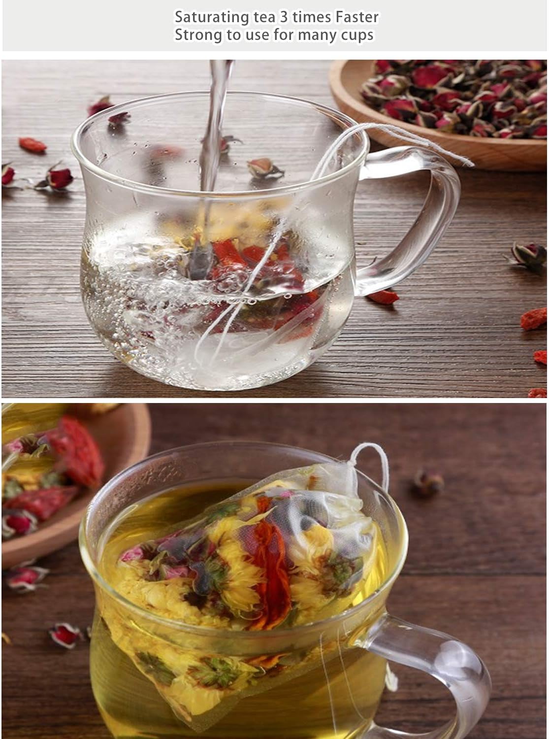 50 Pcs Tea Filter Bags Disposable Tea Bags for Loose Tea Herb Spice Empty Mesh Small Drawstring Seal Infuser Strainer Diy Bath Tea Bags Sachets (2.36x2.75inch) - Image 3