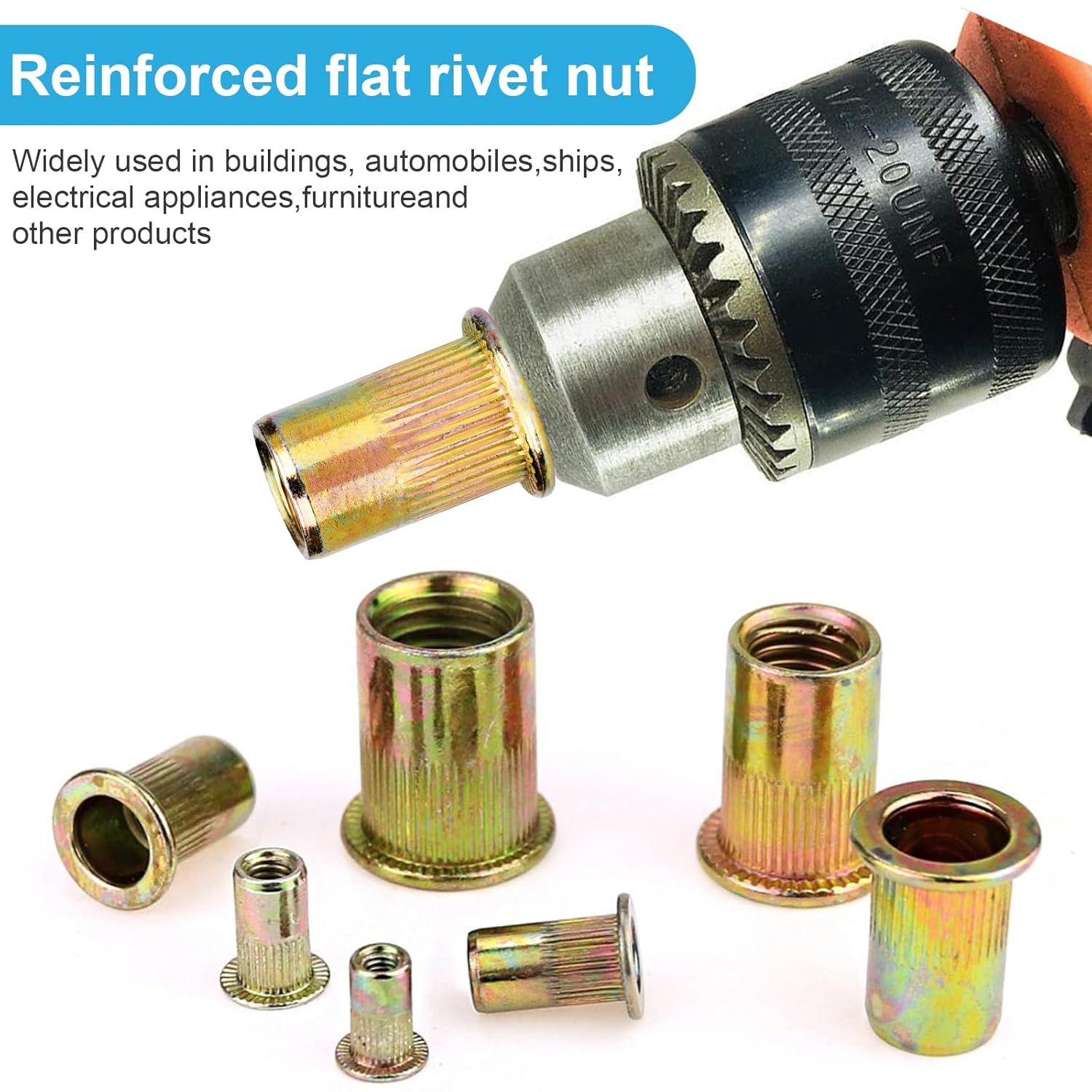 Rivet Nuts, 100Pcs M5 Rivet Nuts,Zinc Plated Finish Carbon Steel Flat Head Rivnut Threaded Insert - Image 6