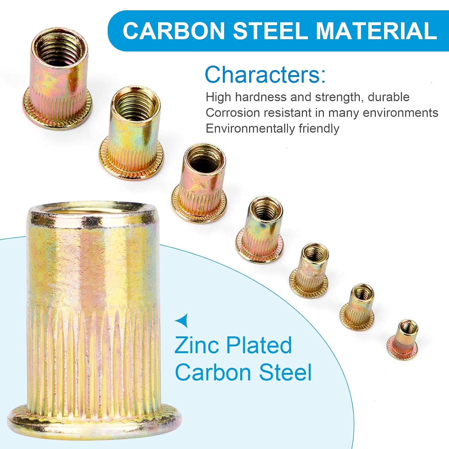 Rivet Nuts, 100Pcs M5 Rivet Nuts,Zinc Plated Finish Carbon Steel Flat Head Rivnut Threaded Insert - Image 7
