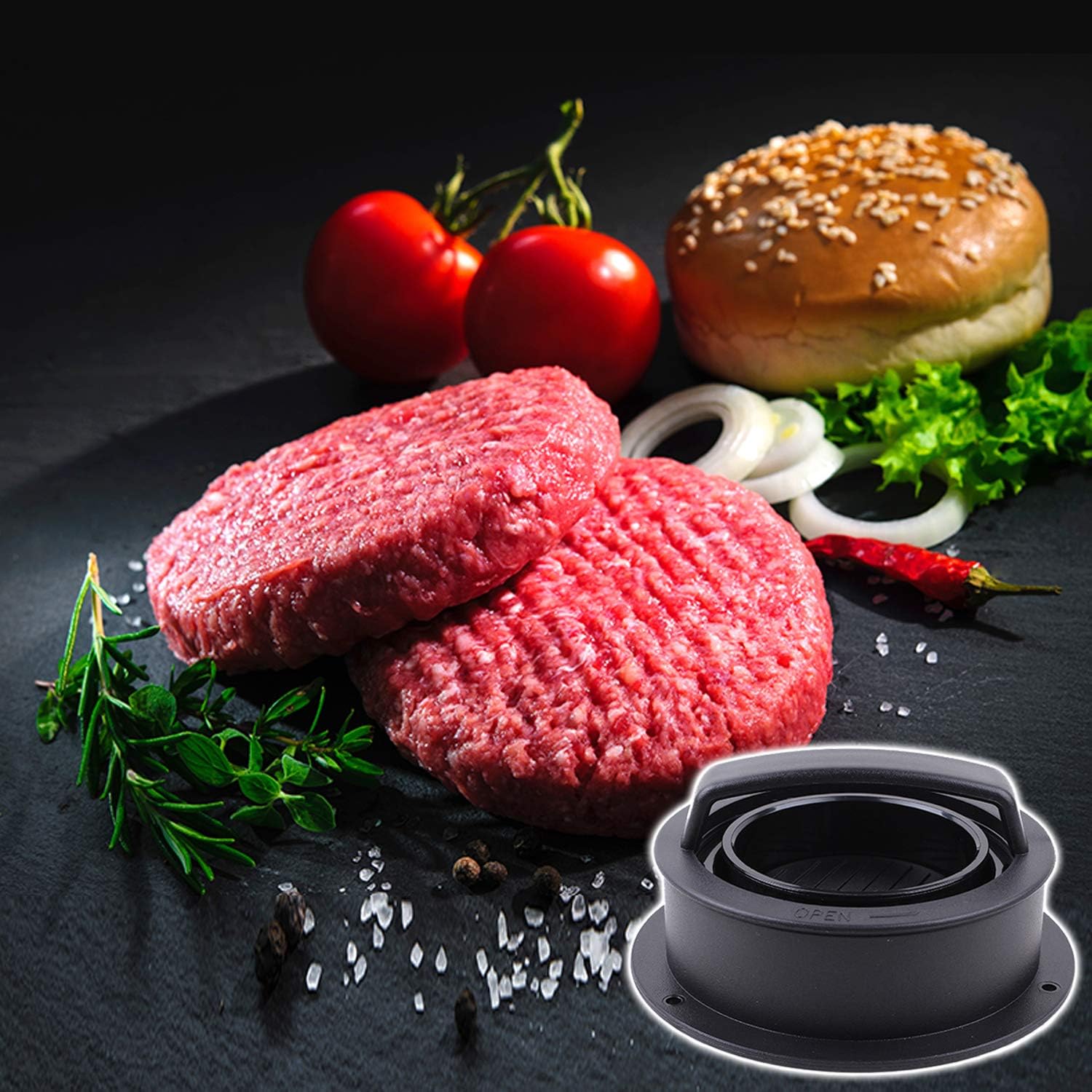 Burger Press, Hamburger Press Patty Maker With 100Pcs Hamburger Patty Paper, 3 in 1 Non Stick Patty Mold for Stuffed Burgers, Sliders, Veggie Beef Burger, Kitchen Barbecue Tool Grilling Accessories - Image 5
