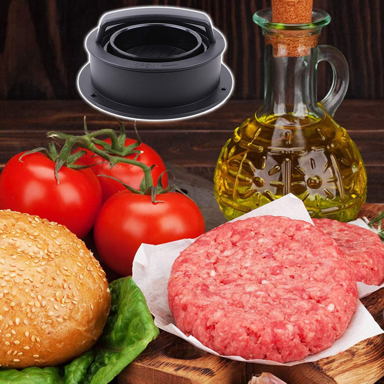 Burger Press, Hamburger Press Patty Maker With 100Pcs Hamburger Patty Paper, 3 in 1 Non Stick Patty Mold for Stuffed Burgers, Sliders, Veggie Beef Burger, Kitchen Barbecue Tool Grilling Accessories - Image 7