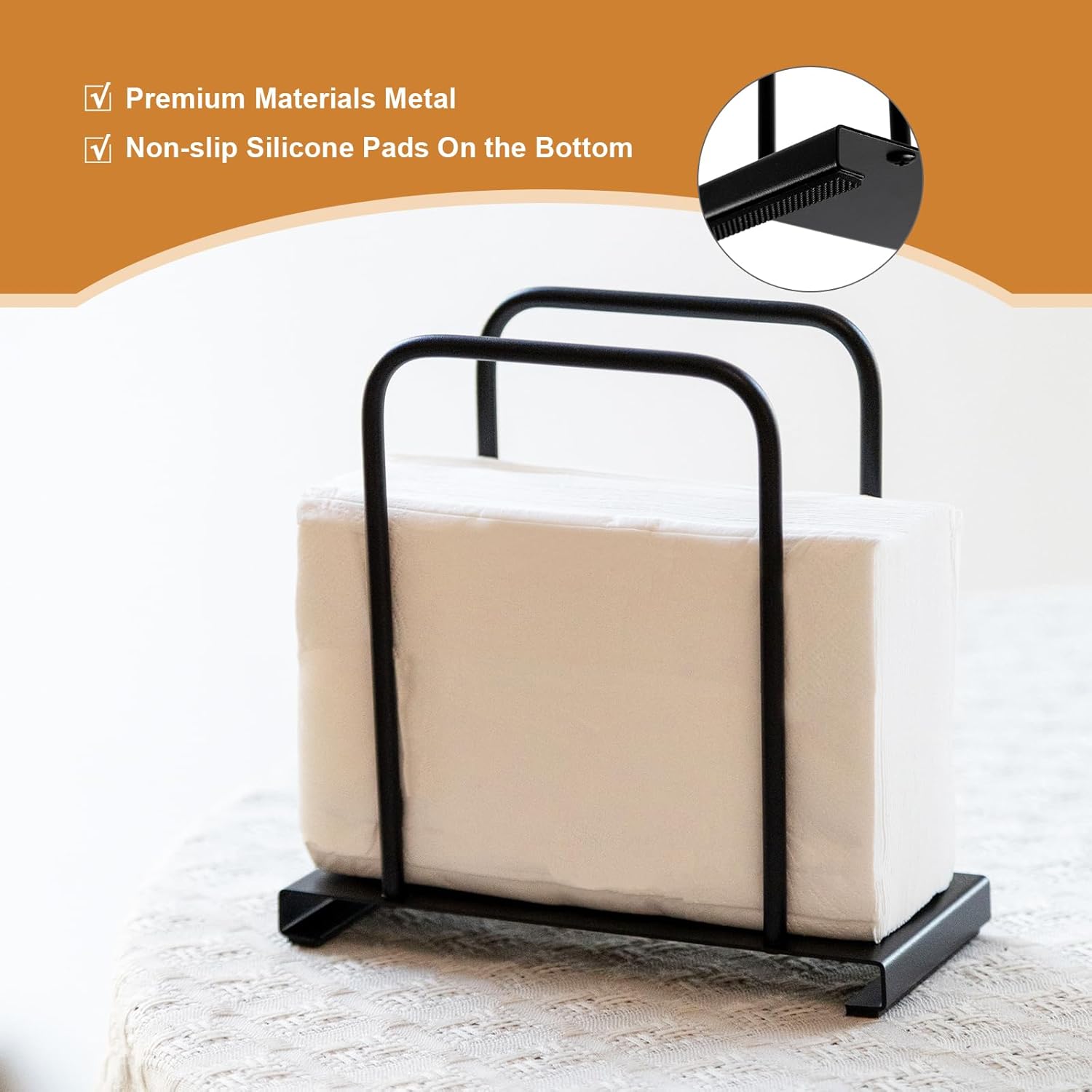 Napkin Holder, Modern Standing Paper Napkin Holders for Kitchen Dining Table, Metal Napkin Storage for All Dining Room Decors, Black - Image 4