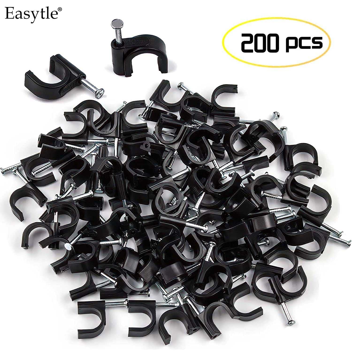 200 Pcs Cable Clips 4/6/8/10mm Nail in Cable Clips Cable Wire Clips Cable Tacks Coax Cable Clips Speaker Wire Clips Cable Nails for Cords Wall Wire Clips RG6 RG59 CAT6 RJ45 Ethernet Cable Clips Black - Image 2