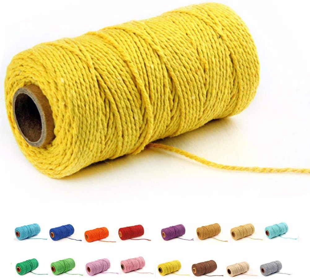 (109 Yards/1.5mm/35 Colors Optional) Cotton Baker Twine DIY Craft Macramé Natural Cotton Rope Craft Making Knitting String Rope DIY Wedding Decor Supply Christmas Wrapping (Yellow) - Image 1