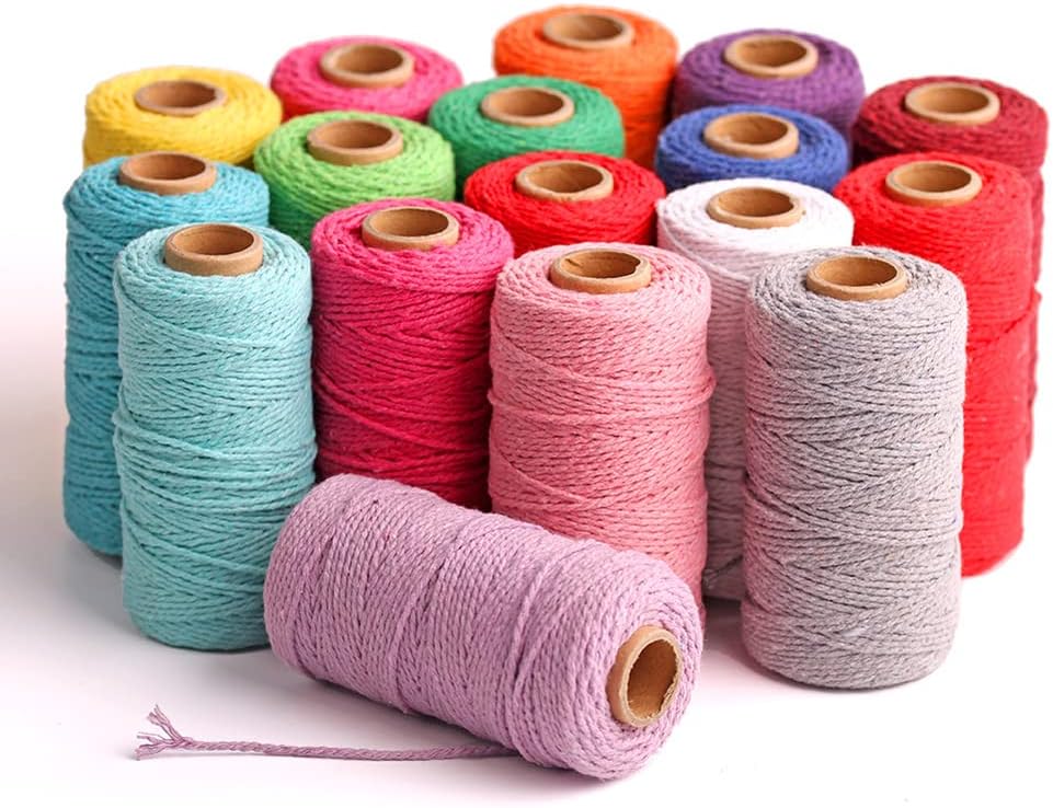 (109 Yards/1.5mm/35 Colors Optional) Cotton Baker Twine DIY Craft Macramé Natural Cotton Rope Craft Making Knitting String Rope DIY Wedding Decor Supply Christmas Wrapping (Yellow) - Image 3