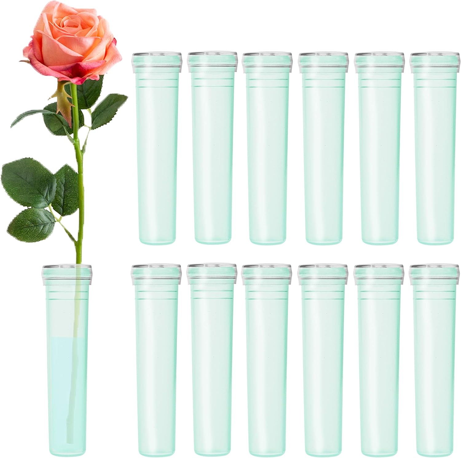 Floral Water Tubes 2.8 Inch Plastic Water Tubes for Floral Flower Vials with Caps for Flower Arrangement Decoration (Green, 20 Pcs) - Image 1