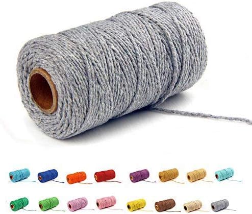 (100 Yards/1.5mm/19 Colors Optional) Cotton Baker Twine DIY Craft Macramé Natural Cotton Rope Craft Making Knitting String Rope DIY Wedding Decor Supply Christmas Wrapping (Grey)… - Image 1