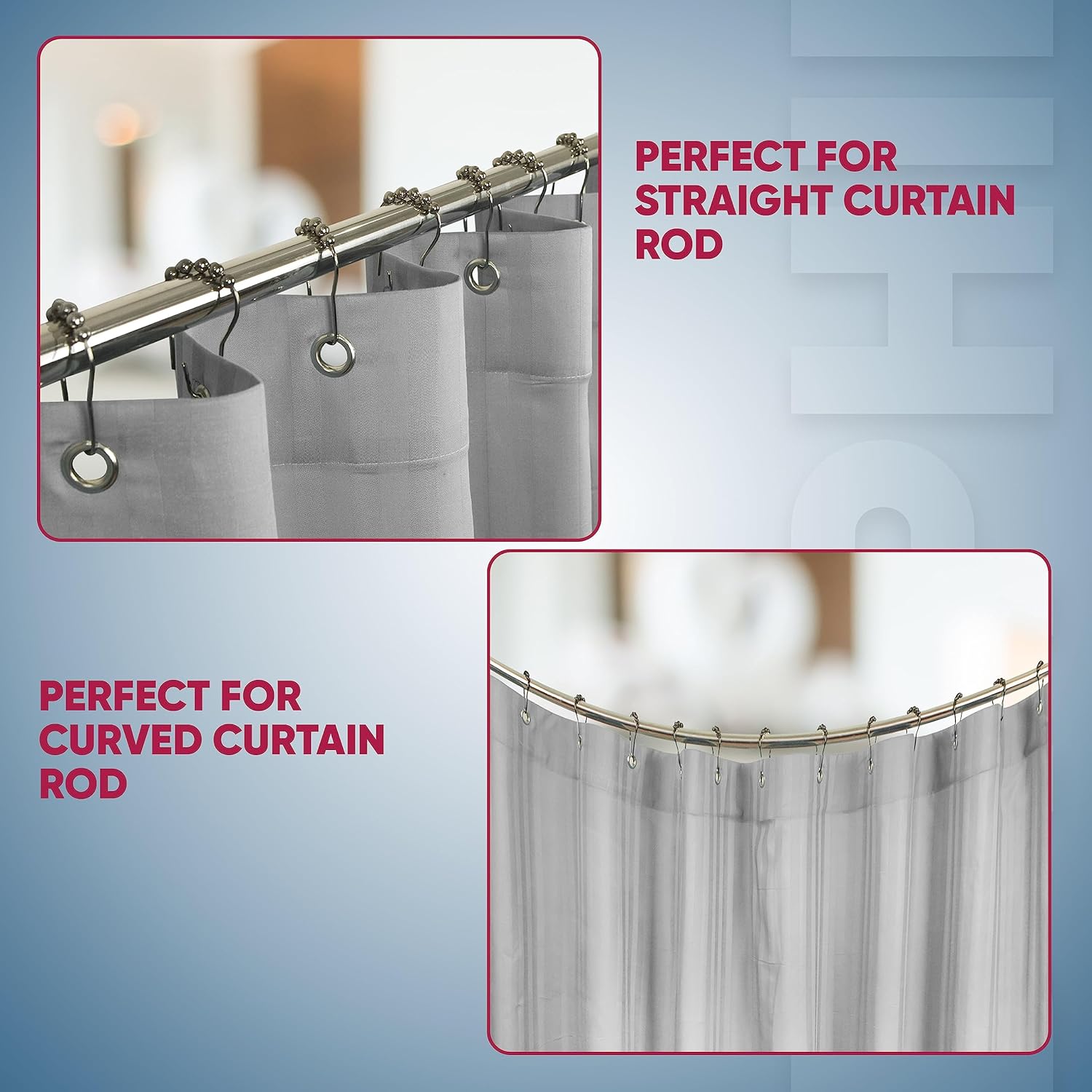 Shower Curtain Hooks Rust Proof (Set of 12) - Stainless Steel Shower Curtain Rings - Anti Slip Roller Balls for Easy Glide (Secure Lock Hooks, Polished Nickel) - Image 7