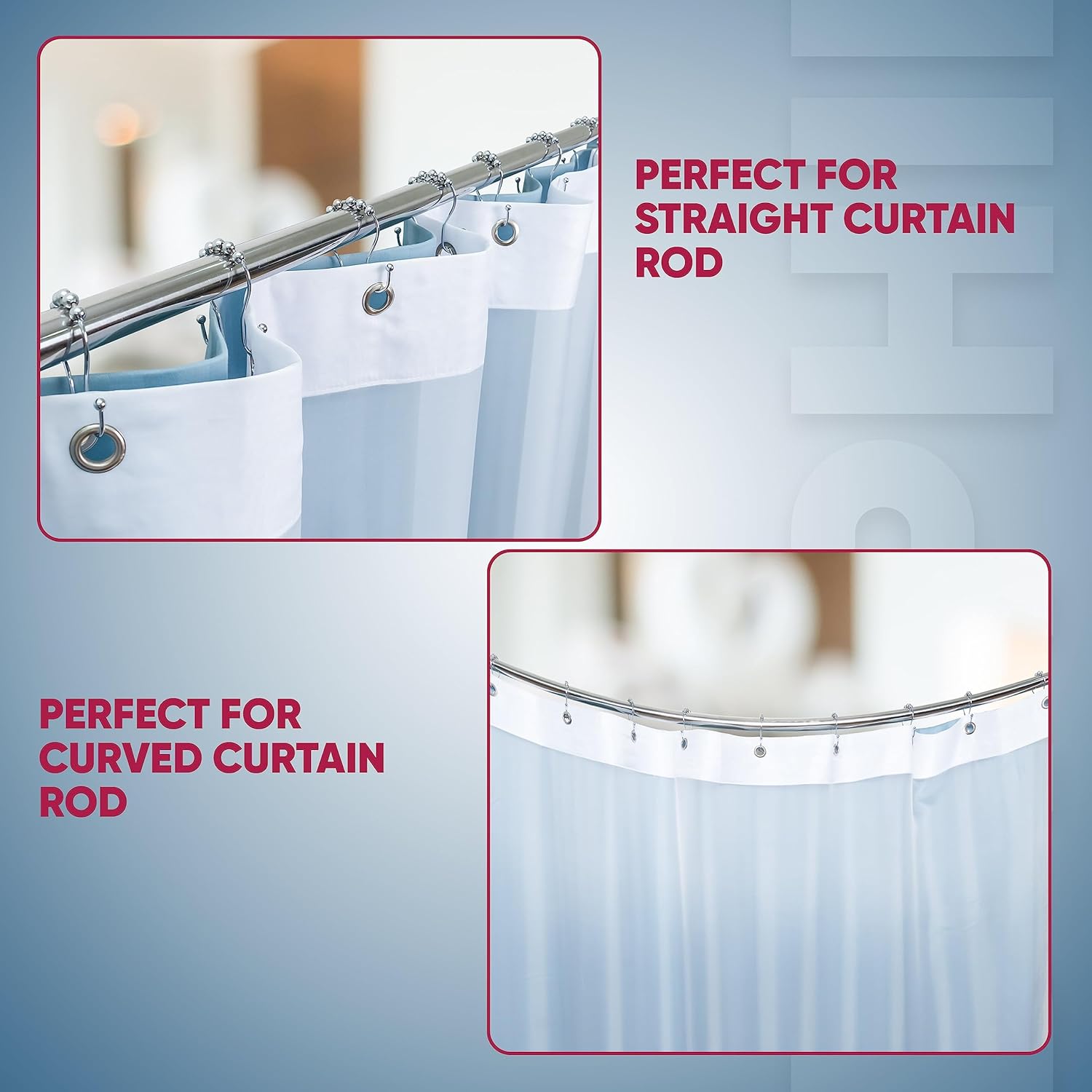 Shower Curtain Hooks Rust Proof (Set of 12) - Stainless Steel Shower Curtain Rings - Anti Slip Roller Balls for Easy Glide (Omega Double Hooks, Polished Nickel) - Image 7
