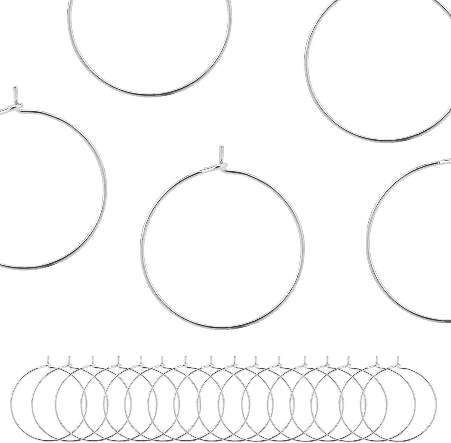 Wine Glass Charm Rings 60-120pcs Silver Plated 25mm Beading Charm Rings Wine Glass Marker for Birthday Party Wedding Festival Favor - Image 1
