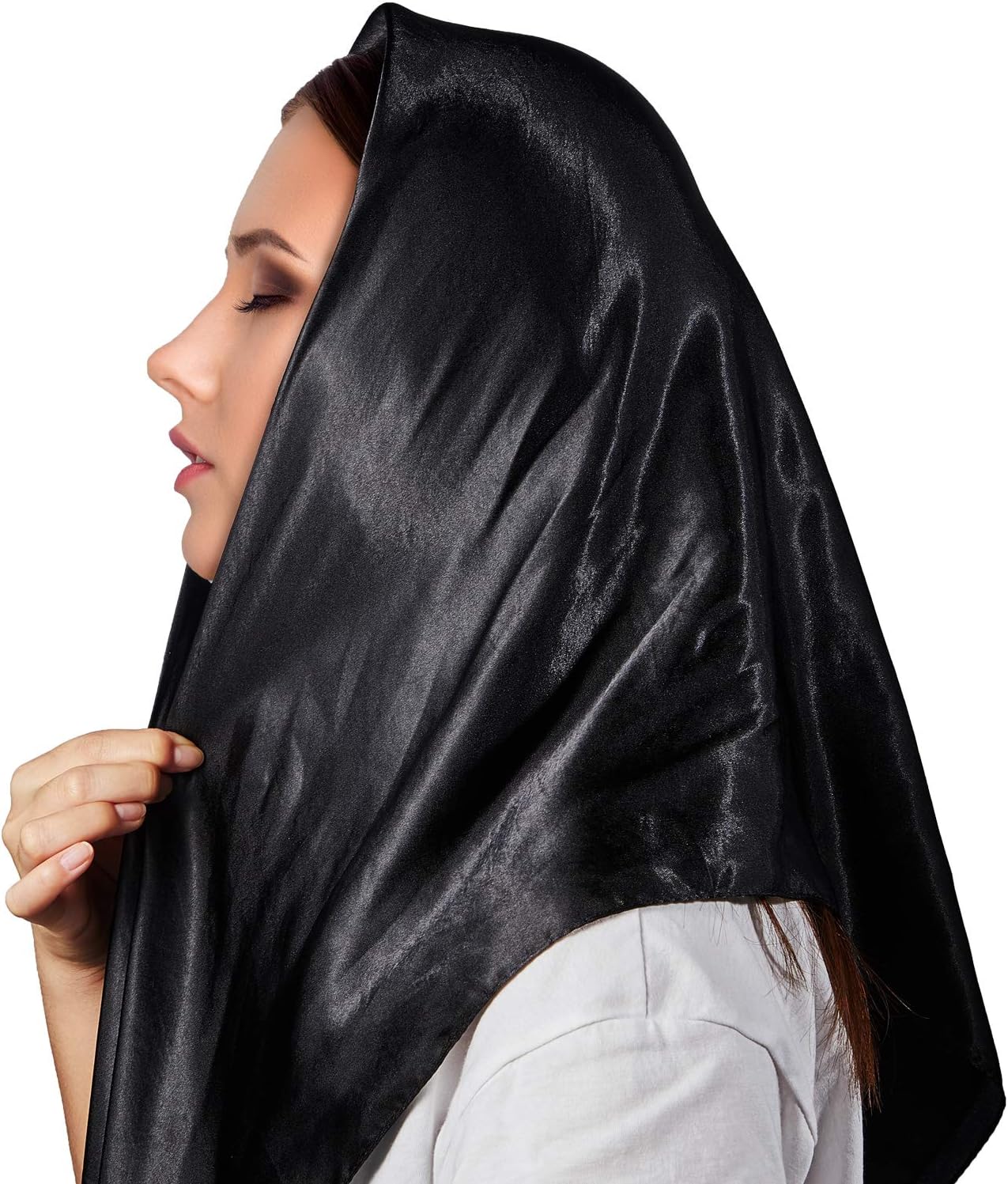 35 Inch Silky Head Scarf 2 Pcs Large Square Neck Scarf Sleeping Hair Wrapping Satin Bandana for Women - Image 5