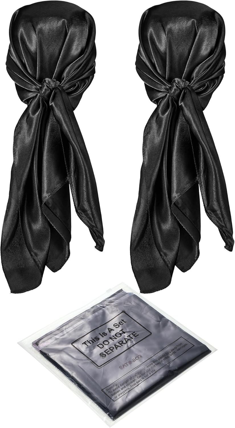 35 Inch Silky Head Scarf 2 Pcs Large Square Neck Scarf Sleeping Hair Wrapping Satin Bandana for Women - Image 7