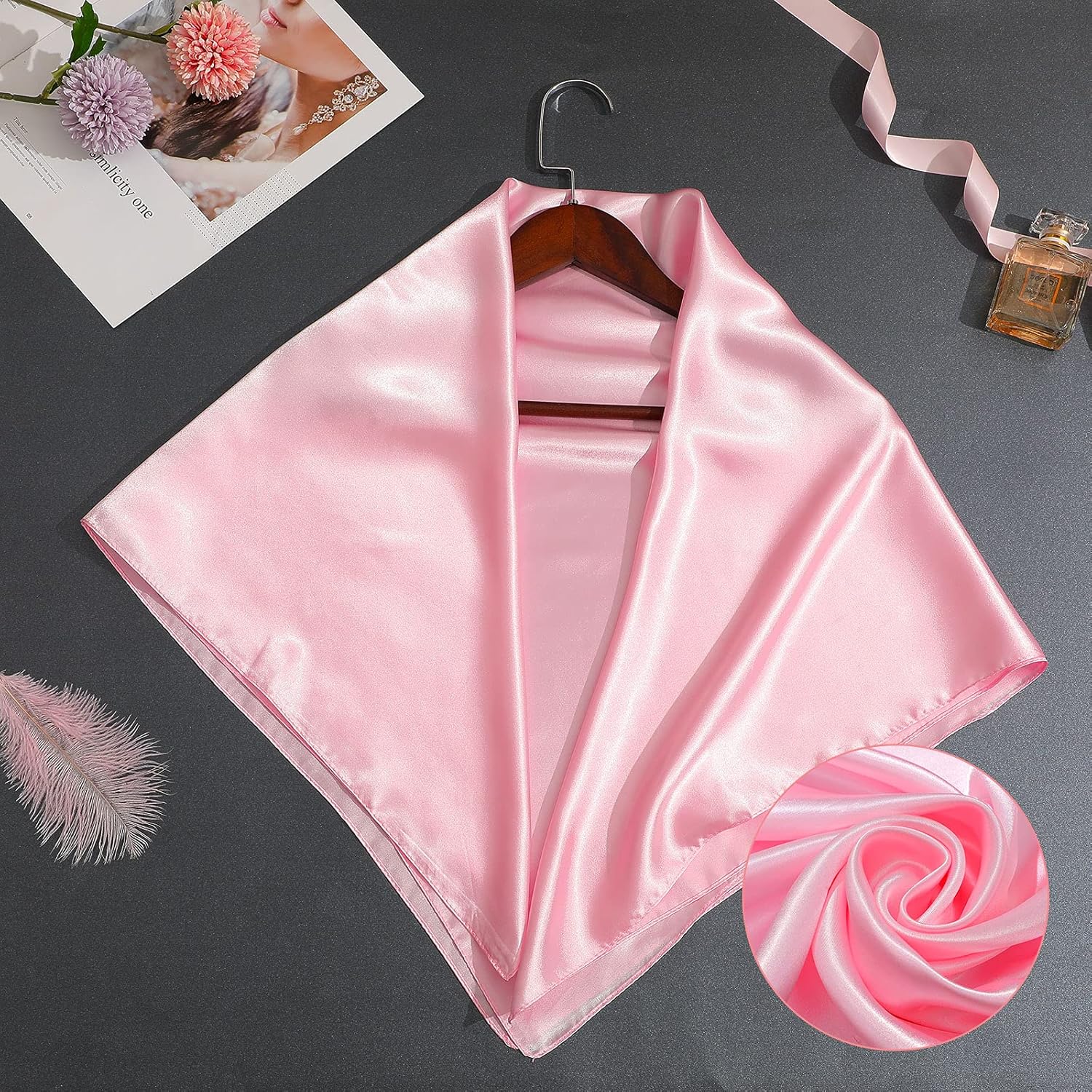 35 Inch Silky Head Scarf 2 Pcs Large Square Neck Scarf Sleeping Hair Wrapping Satin Bandana for Women - Image 4