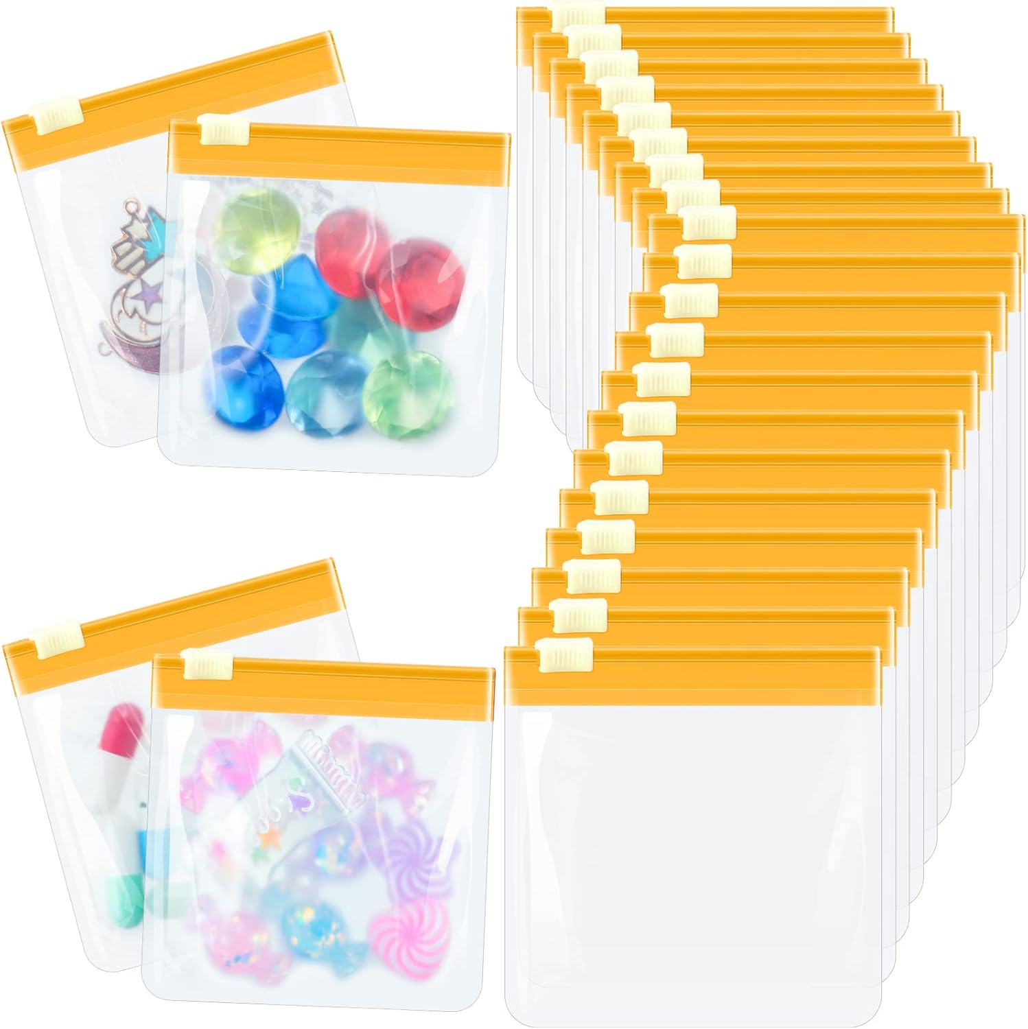 24 Pieces Pill Pouch Bags Zippered Set Reusable Translucent Medicine Organizer Sealing Travel Plastic Bags with Slide Lock for Storage(Yellow) - Image 1