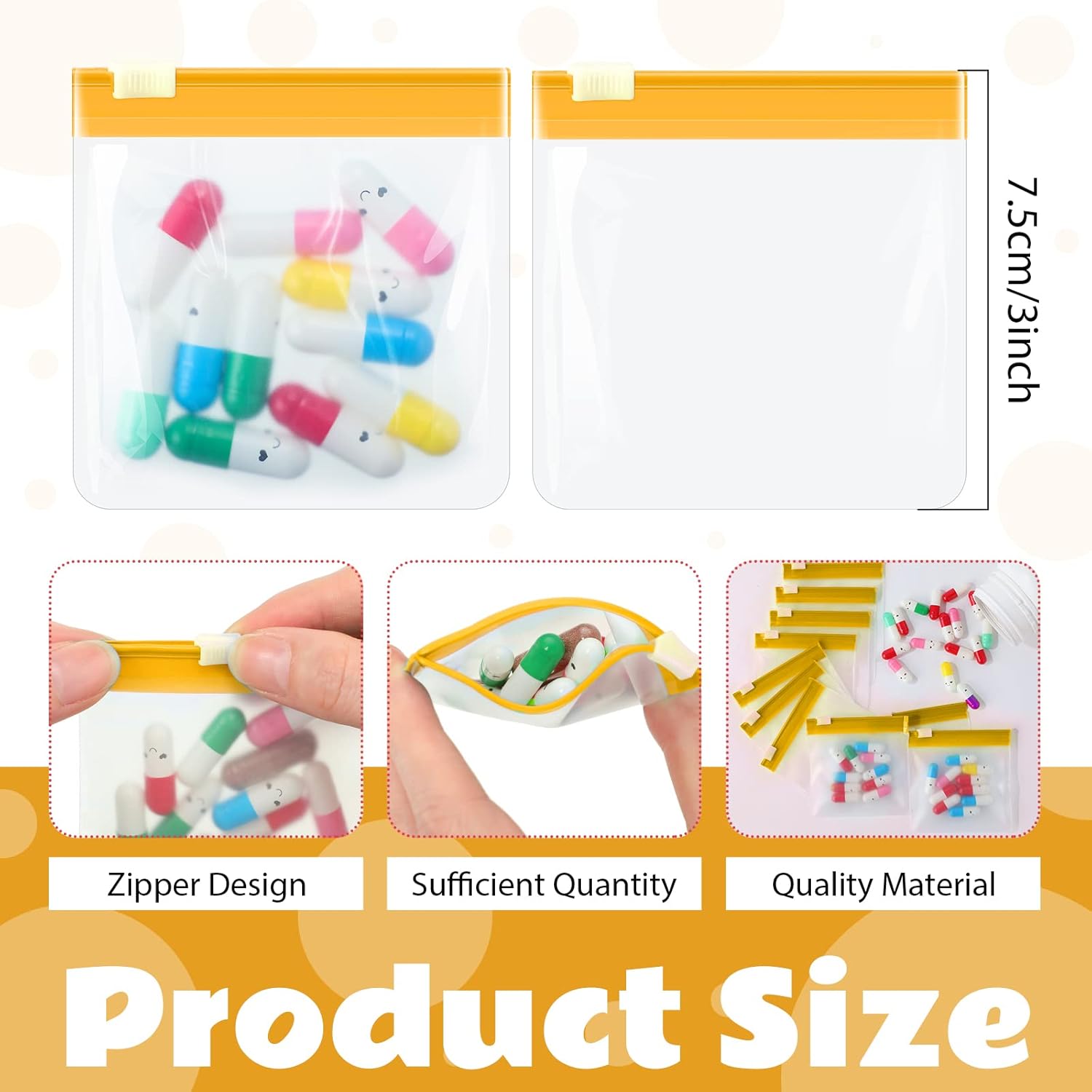 24 Pieces Pill Pouch Bags Zippered Set Reusable Translucent Medicine Organizer Sealing Travel Plastic Bags with Slide Lock for Storage(Yellow) - Image 2
