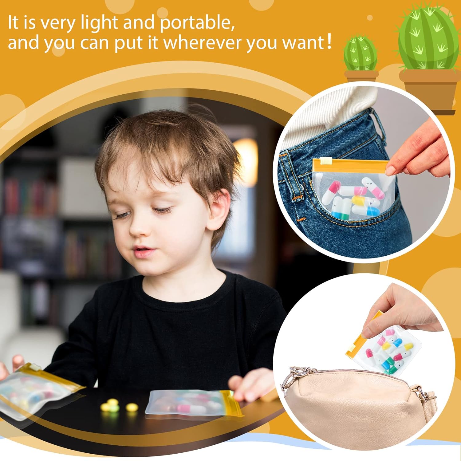 24 Pieces Pill Pouch Bags Zippered Set Reusable Translucent Medicine Organizer Sealing Travel Plastic Bags with Slide Lock for Storage(Yellow) - Image 5