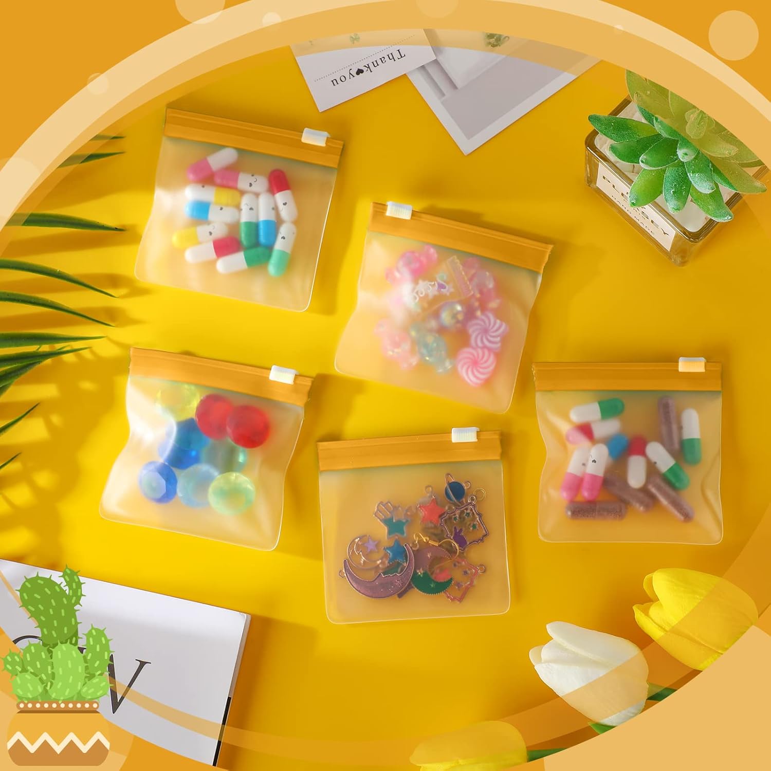 24 Pieces Pill Pouch Bags Zippered Set Reusable Translucent Medicine Organizer Sealing Travel Plastic Bags with Slide Lock for Storage(Yellow) - Image 8