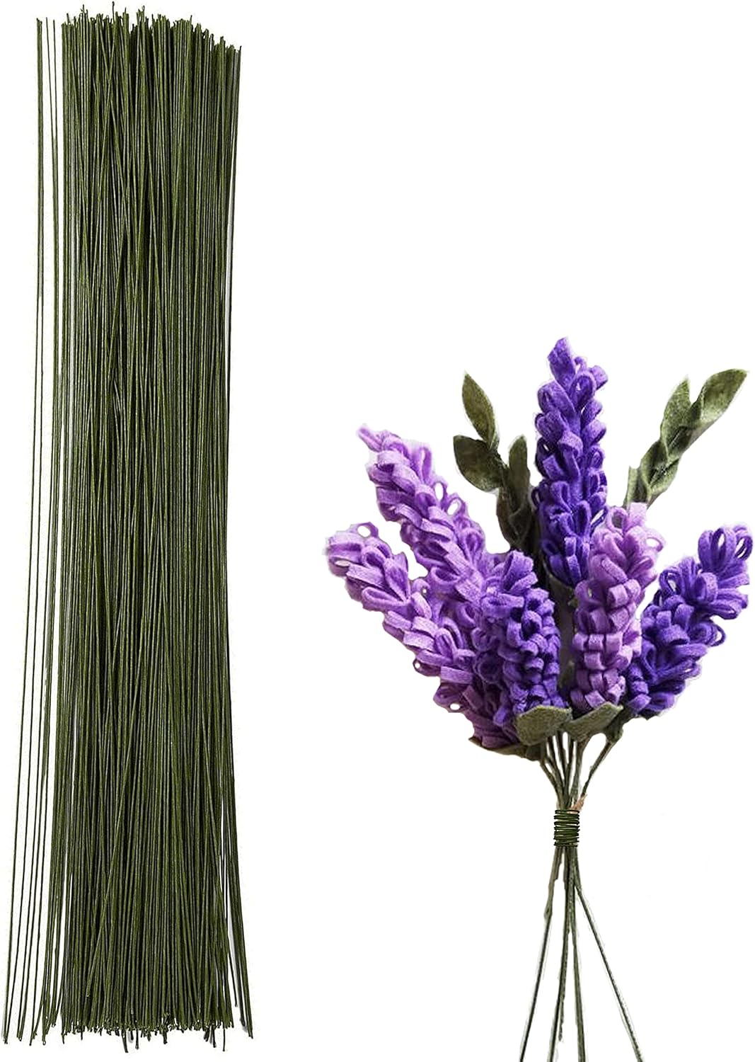Floral Stem Wire 50pcs 22 Gauge Fake Flower Stems Green Floral Wire for Flower Arrangement Florist DIY Bouquet (Dark Green, 50 Pcs) - Image 1