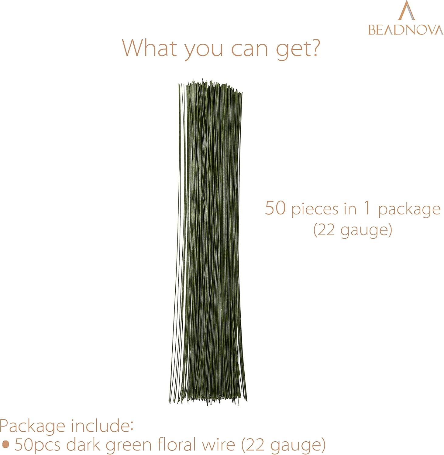 Floral Stem Wire 50pcs 22 Gauge Fake Flower Stems Green Floral Wire for Flower Arrangement Florist DIY Bouquet (Dark Green, 50 Pcs) - Image 3