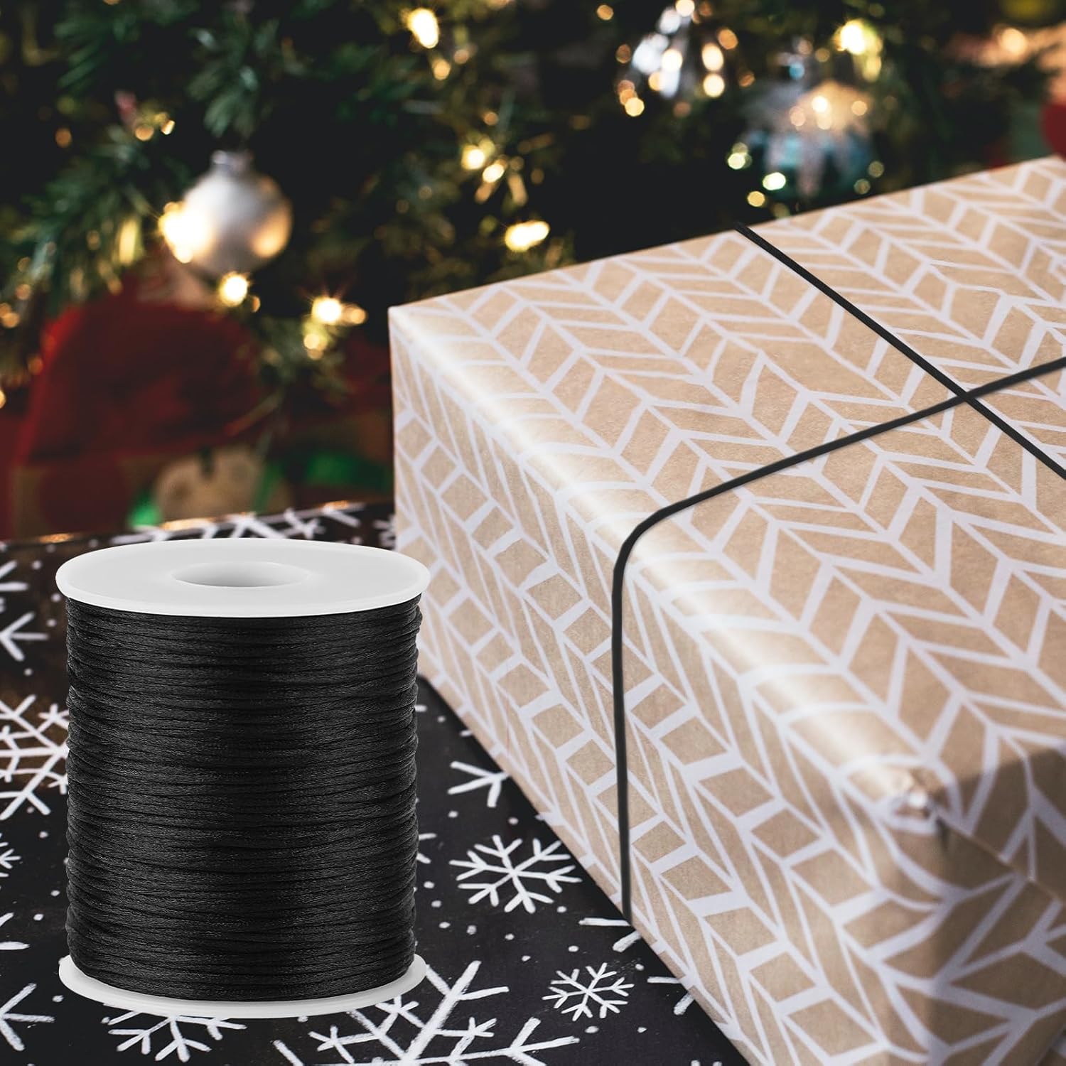 Black Nylon String Cord - 1MM 100 Yards Black Twine, Bracelet String for Bracelet Making, Braided Ornament Lanyard Thread, Jewelry Thread Clay Bead Cords for Crafts, Macrame Satin - Image 4