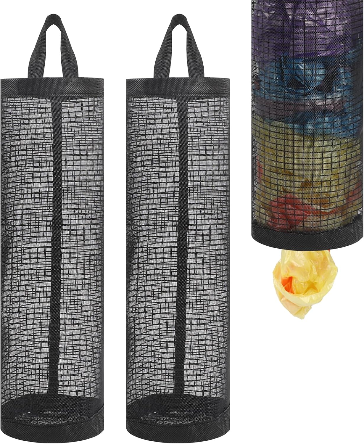 2Pack Plastic Bag Holder, Grocery Bag Holder for Plastic Bags Mesh Hanging Storage Dispenser Trash Bag Organizer Shopping Bag Holder for Plastic Bags - Image 1