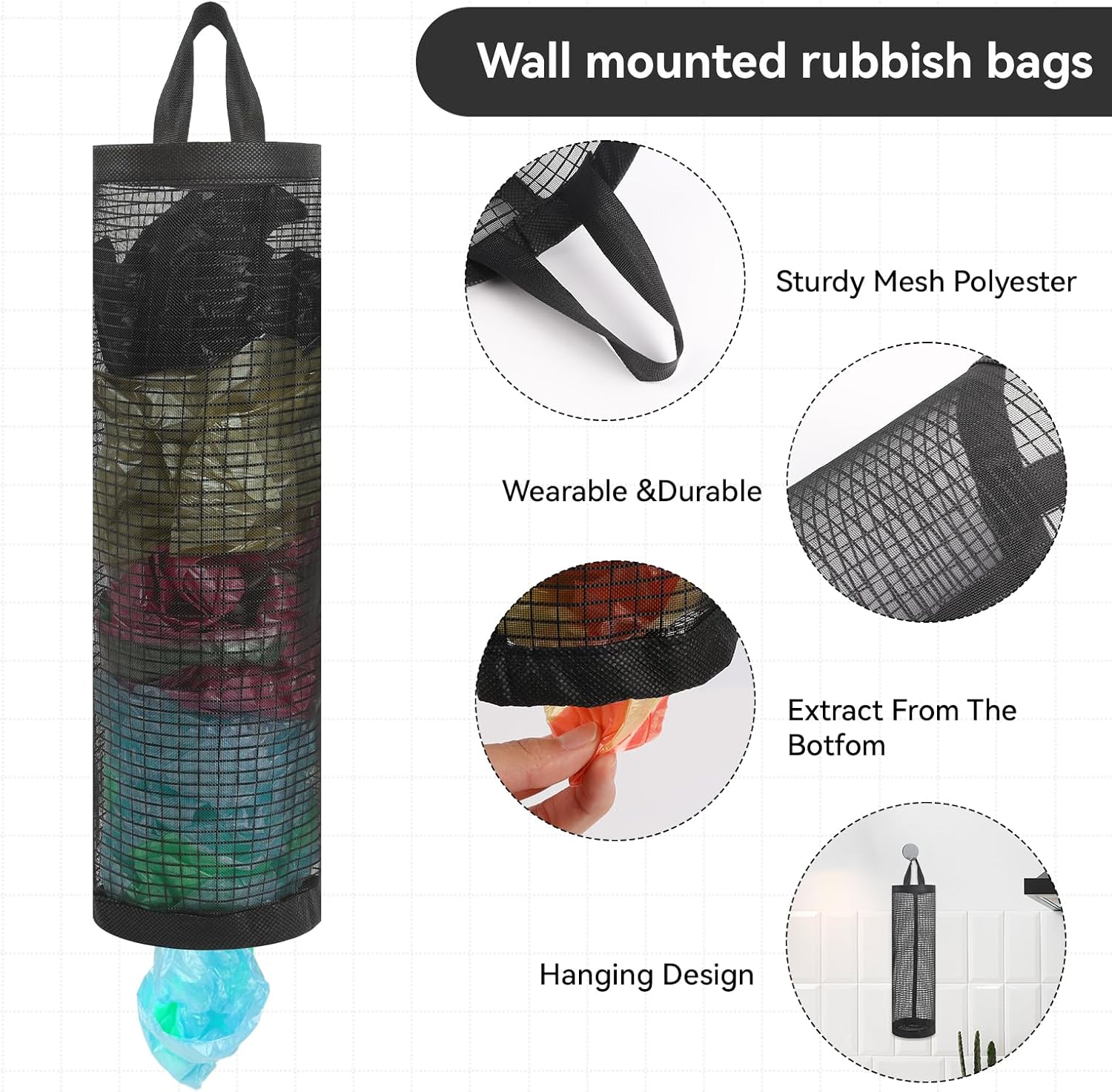 2Pack Plastic Bag Holder, Grocery Bag Holder for Plastic Bags Mesh Hanging Storage Dispenser Trash Bag Organizer Shopping Bag Holder for Plastic Bags - Image 2