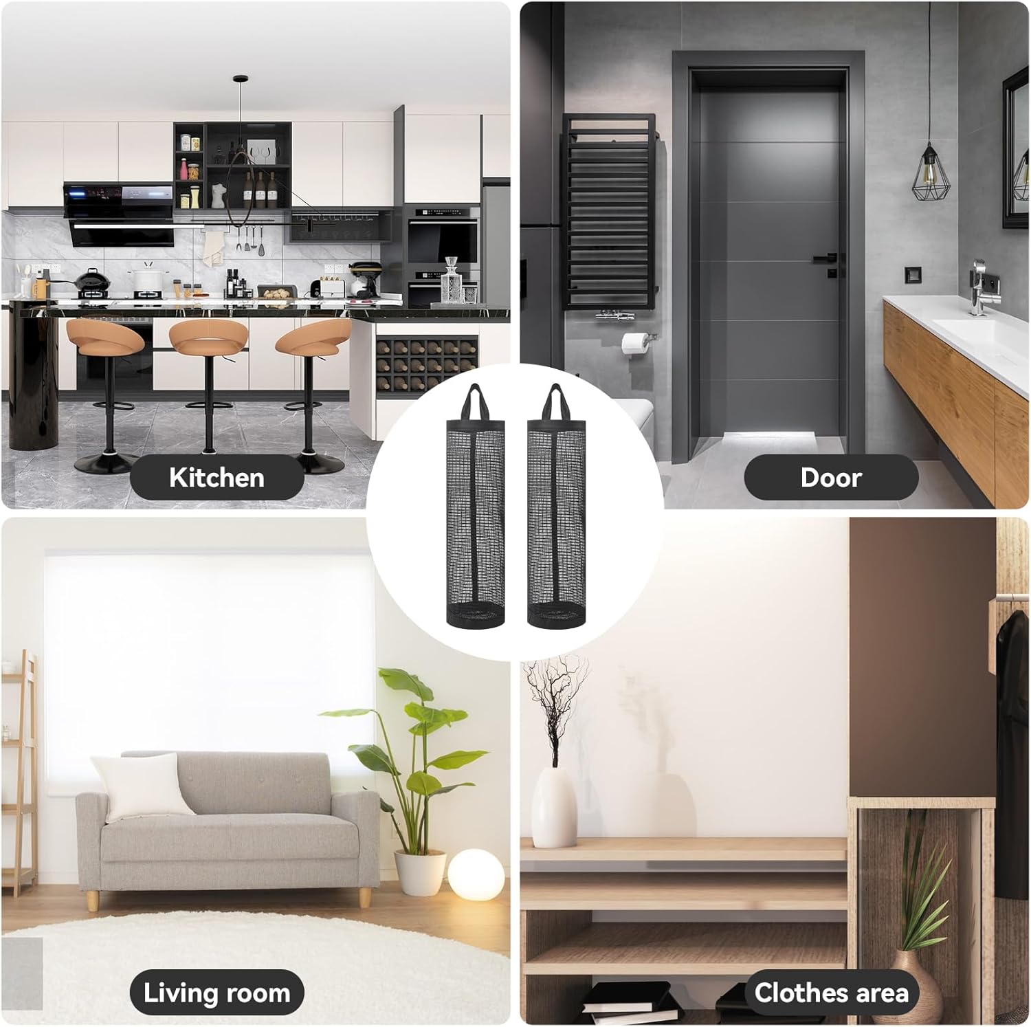 2Pack Plastic Bag Holder, Grocery Bag Holder for Plastic Bags Mesh Hanging Storage Dispenser Trash Bag Organizer Shopping Bag Holder for Plastic Bags - Image 4