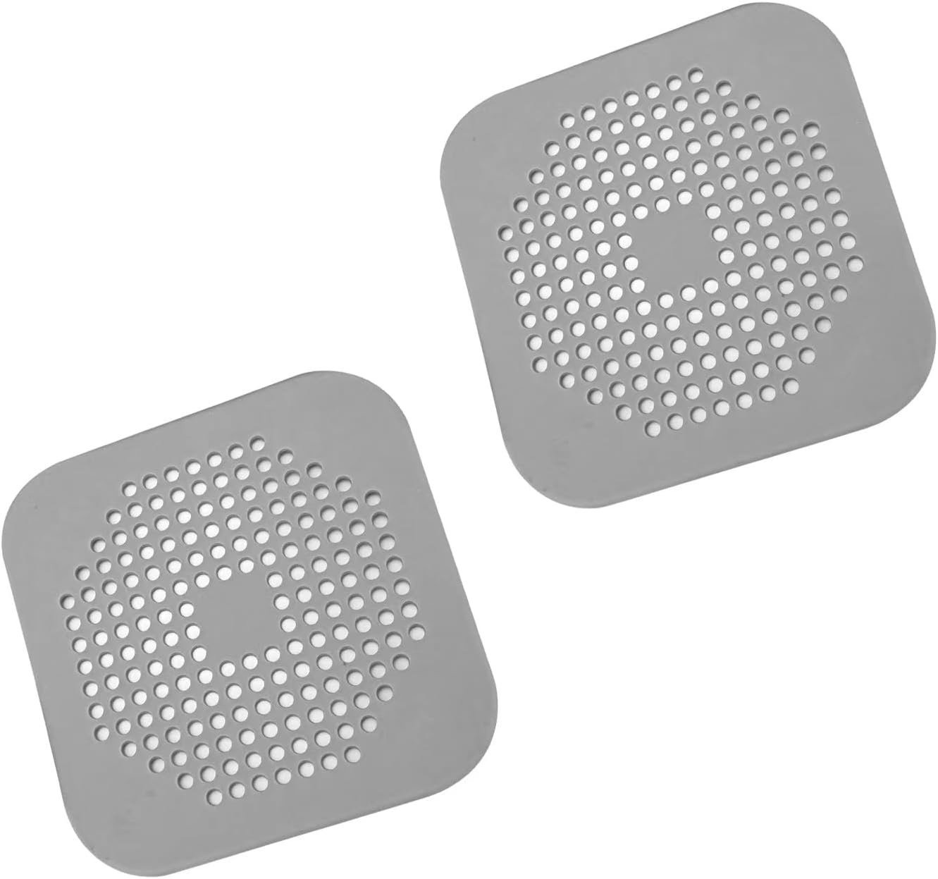 Square Drain Cover for Shower 5.7-inch TPR Drain Hair Catcher Flat Silicone Plug for Bathroom and Kitchen Filter Shower Drain Protection Flat Strainer Stopper with Suction Cups 2 Pack (Grey) - Image 1