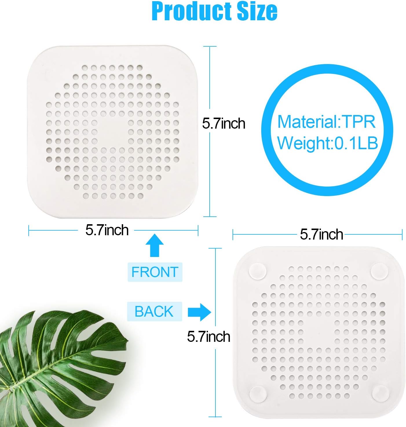 Square Drain Cover for Shower 5.7-inch TPR Drain Hair Catcher Flat Silicone Plug for Bathroom and Kitchen Filter Shower Drain Protection Flat Strainer Stopper with Suction Cups 2 Pack (Grey) - Image 2