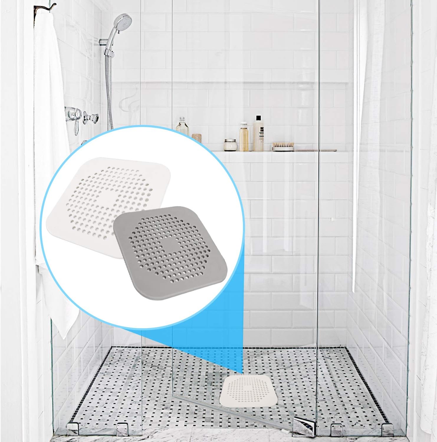 Square Drain Cover for Shower 5.7-inch TPR Drain Hair Catcher Flat Silicone Plug for Bathroom and Kitchen Filter Shower Drain Protection Flat Strainer Stopper with Suction Cups 2 Pack (Grey) - Image 5