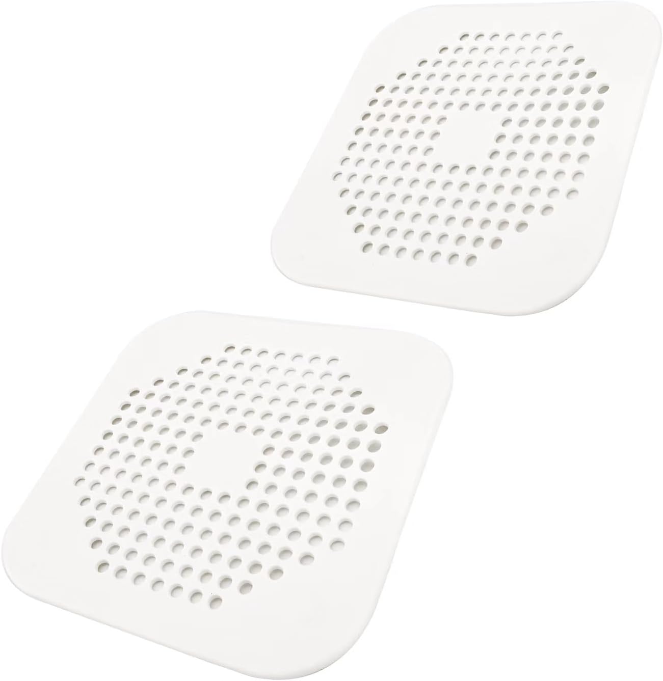 Square Drain Cover for Shower 5.7-inch TPR Drain Hair Catcher Flat Silicone Plug for Bathroom and Kitchen Filter Shower Drain Protection Flat Strainer Stopper with Suction Cups 2 Pack (White) - Image 1