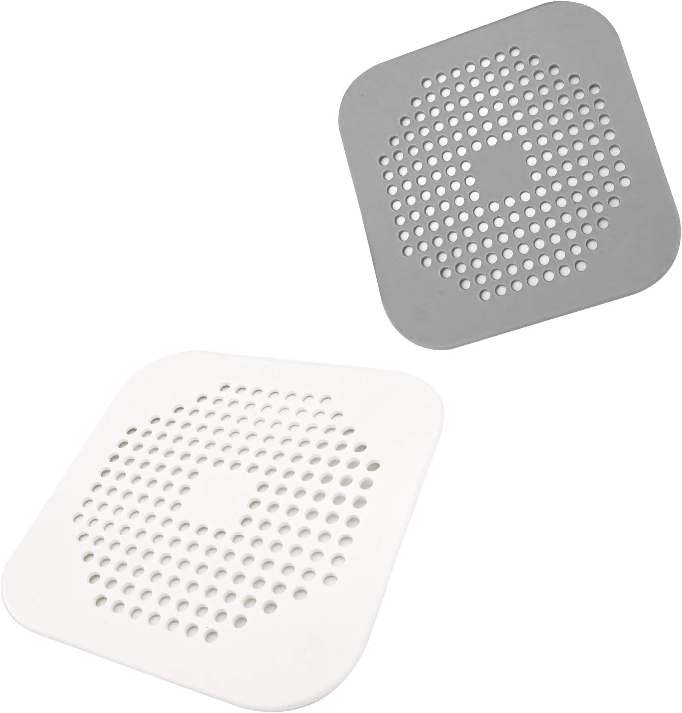 Square Drain Cover for Shower 5.7-inch TPR Drain Hair Catcher Flat Silicone Plug for Bathroom and Kitchen Grey/White Filter Shower Drain Protection Flat Strainer Stopper with Suction Cups (Grey+White) - Image 1