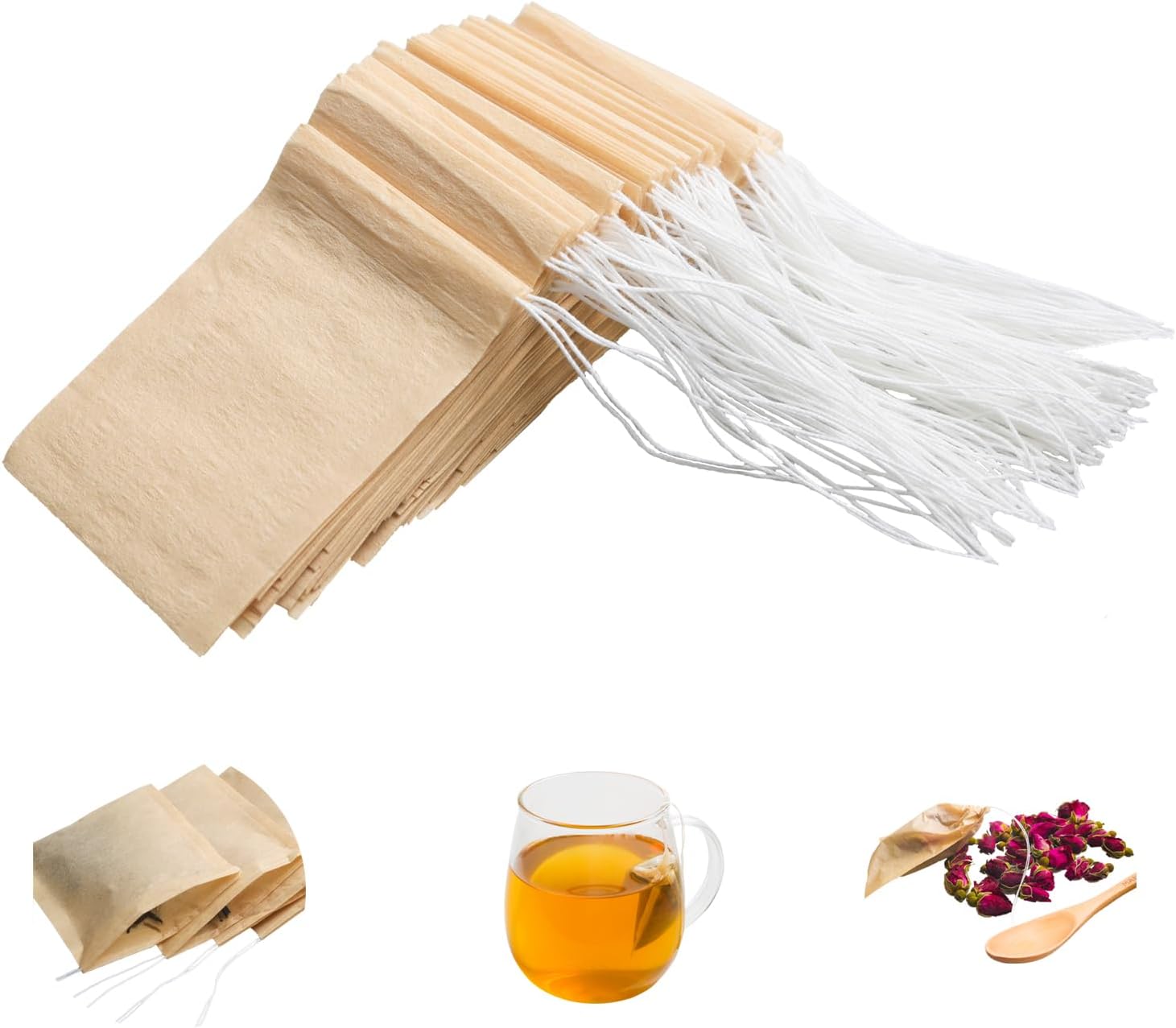 100pcs Disposable Tea Bags for Loose Tea, Small Empty Tea Bag with Wood Pulp Material, Unbleached Tea Filter Bag with Drawstring (Initial, 1.97 x2.76 inch) - Image 1