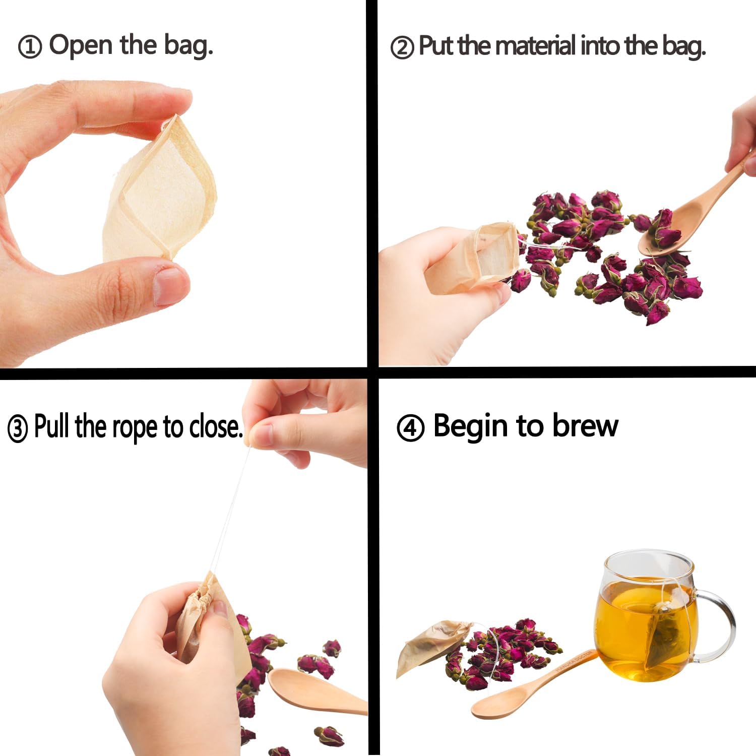 100pcs Disposable Tea Bags for Loose Tea, Small Empty Tea Bag with Wood Pulp Material, Unbleached Tea Filter Bag with Drawstring (Initial, 1.97 x2.76 inch) - Image 6