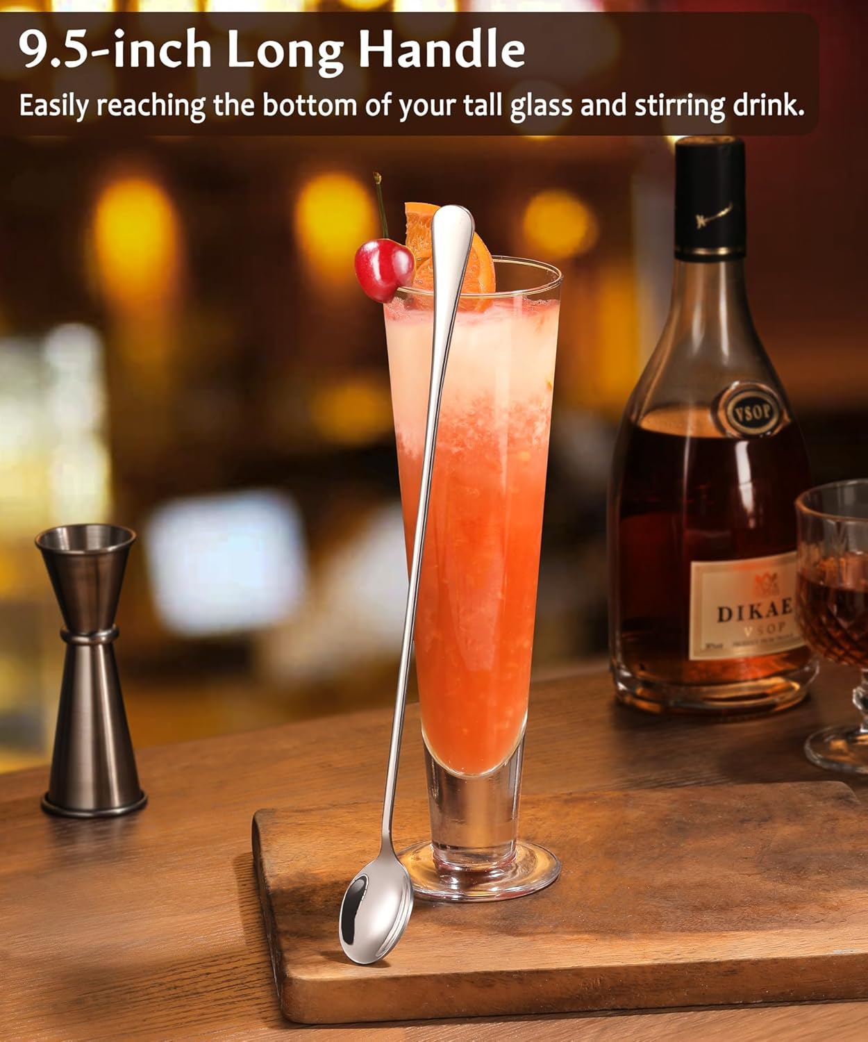 9.5-Inch Long Handle Iced Tea Spoon, Coffee Spoons, Ice Cream Spoons, Stainless Steel Cocktail Stirring Spoons, Set of 4 - Image 2